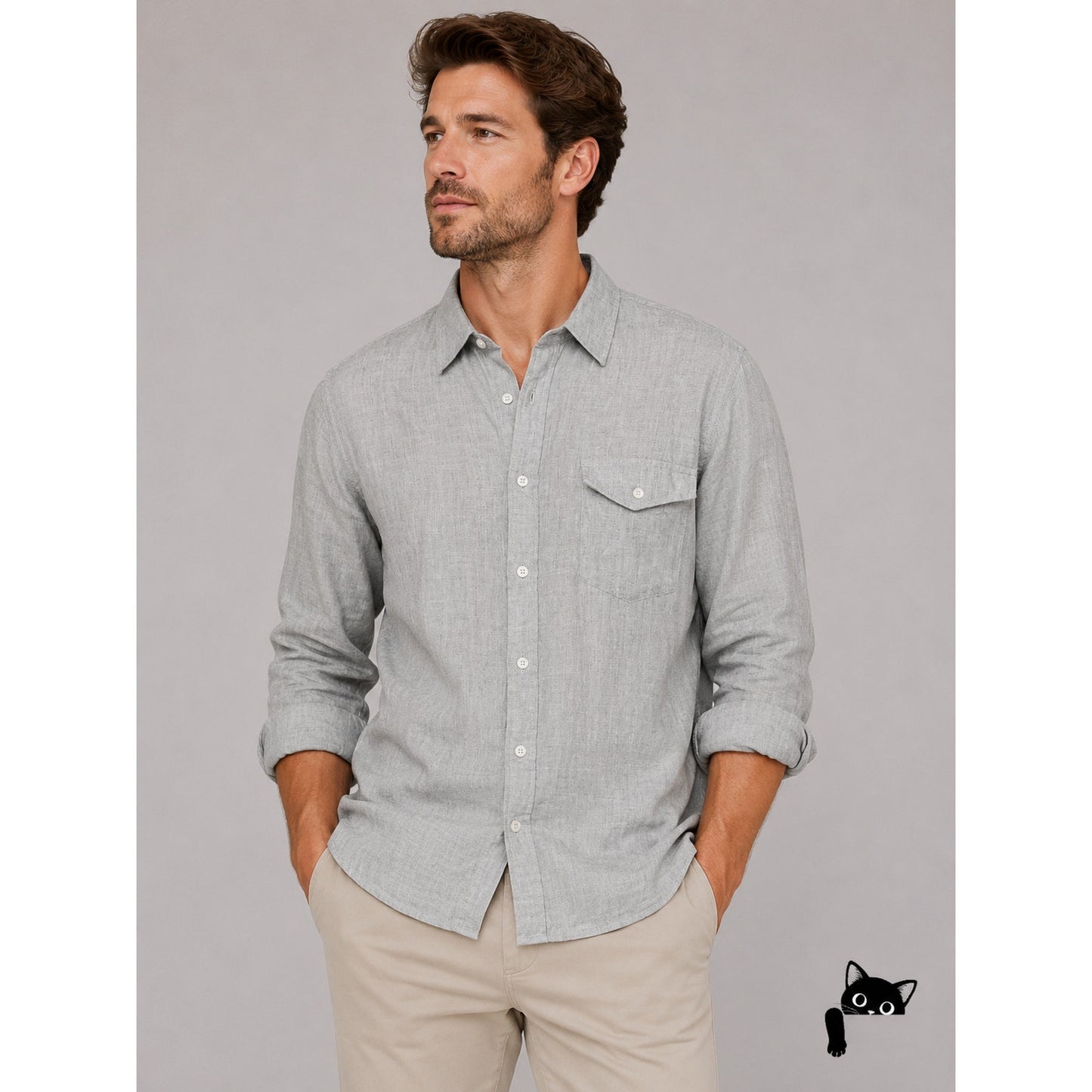 Goodfellow Light Gray Linen Long Sleeve Button Collared Shirt 2XL