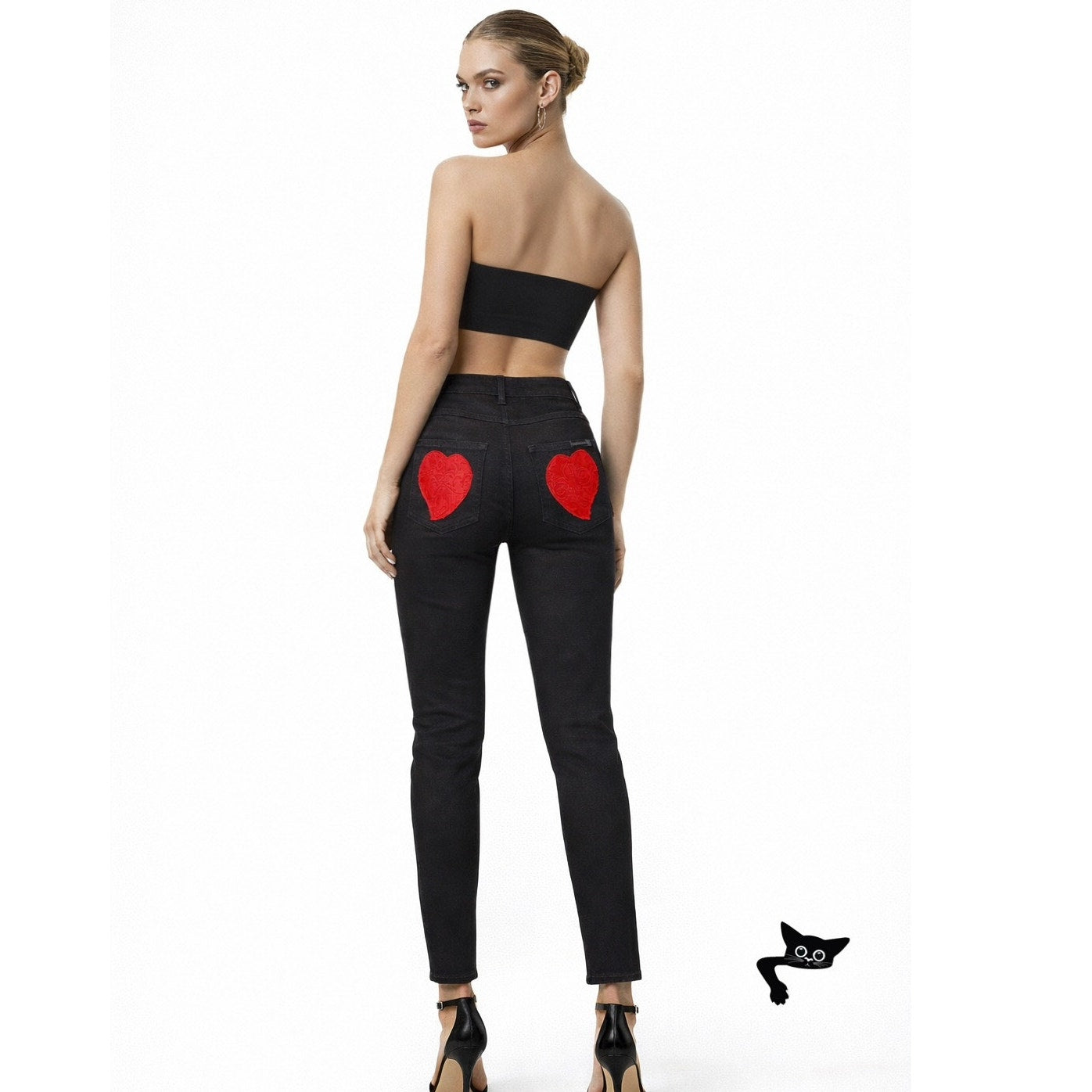 Dolce & Gabbana Black Pretty Skinny Jean Red Patch Hearts on Back 44 / L