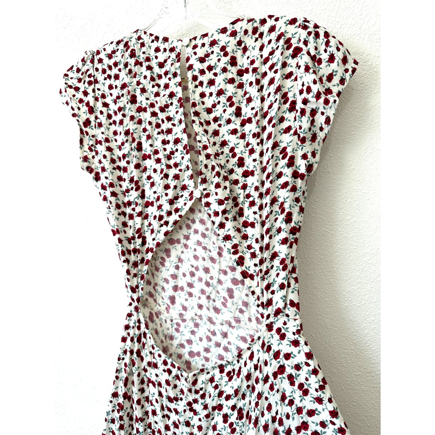 Reformation Ivory Floral Print Round Neck Cap Sleeve Open Back Maxi Dress 0