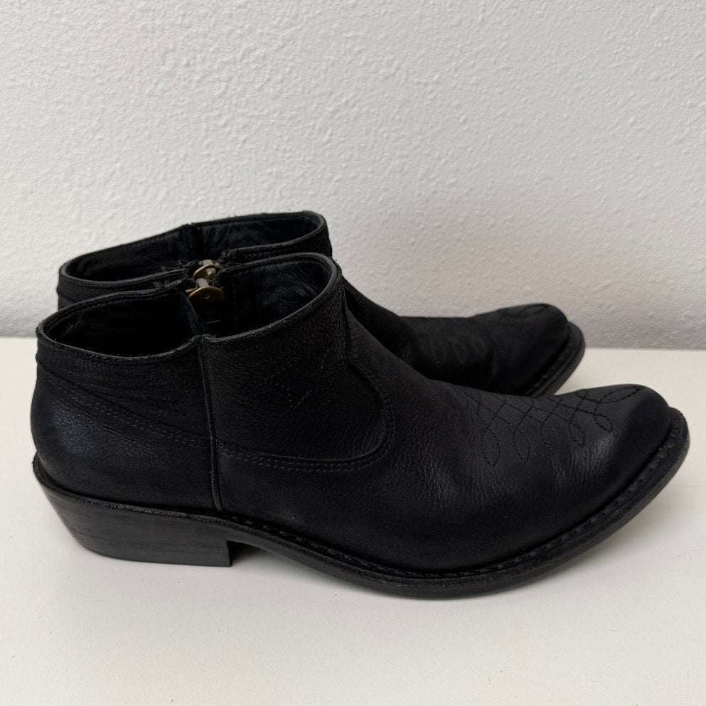 Anine Bing Lou Boot Black Leather Western Ankle Boots Size US 8 EU 38