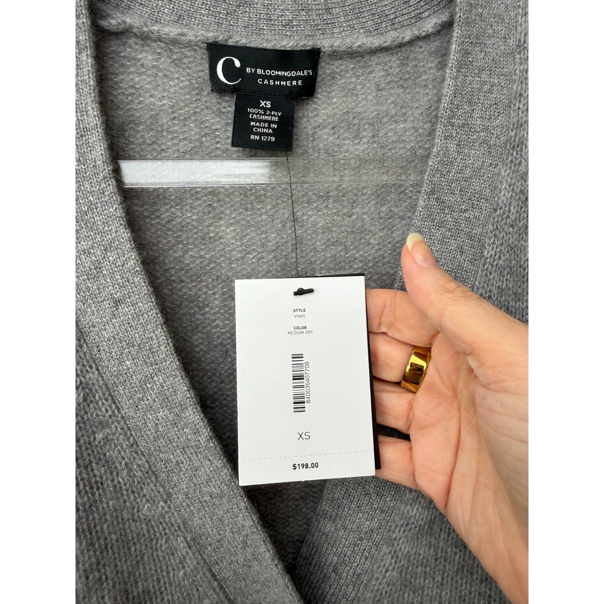 NWT C by Bloomingdales Gray Cashmere Cardigan Women XS