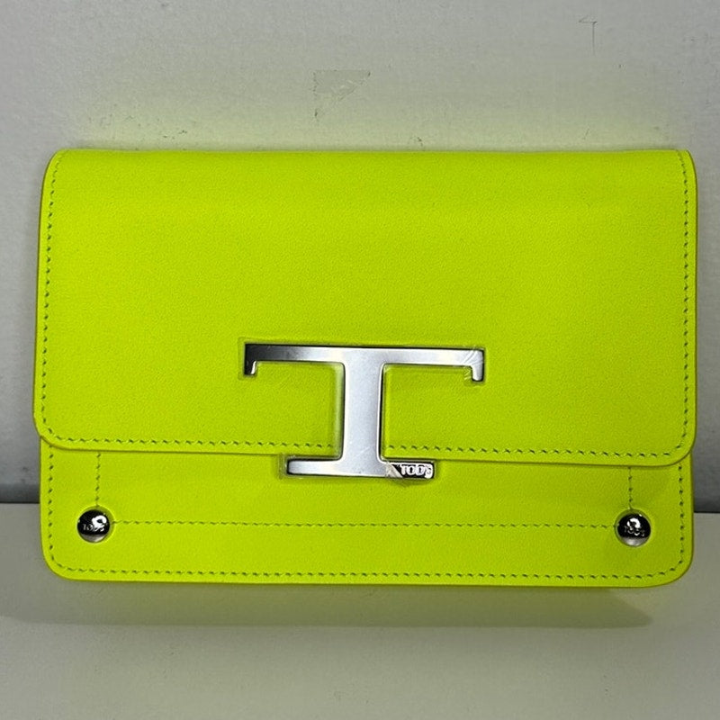 NWT Tod's T Timeless Neon Yellow/Lime Leather Micro Belt Bag Purse