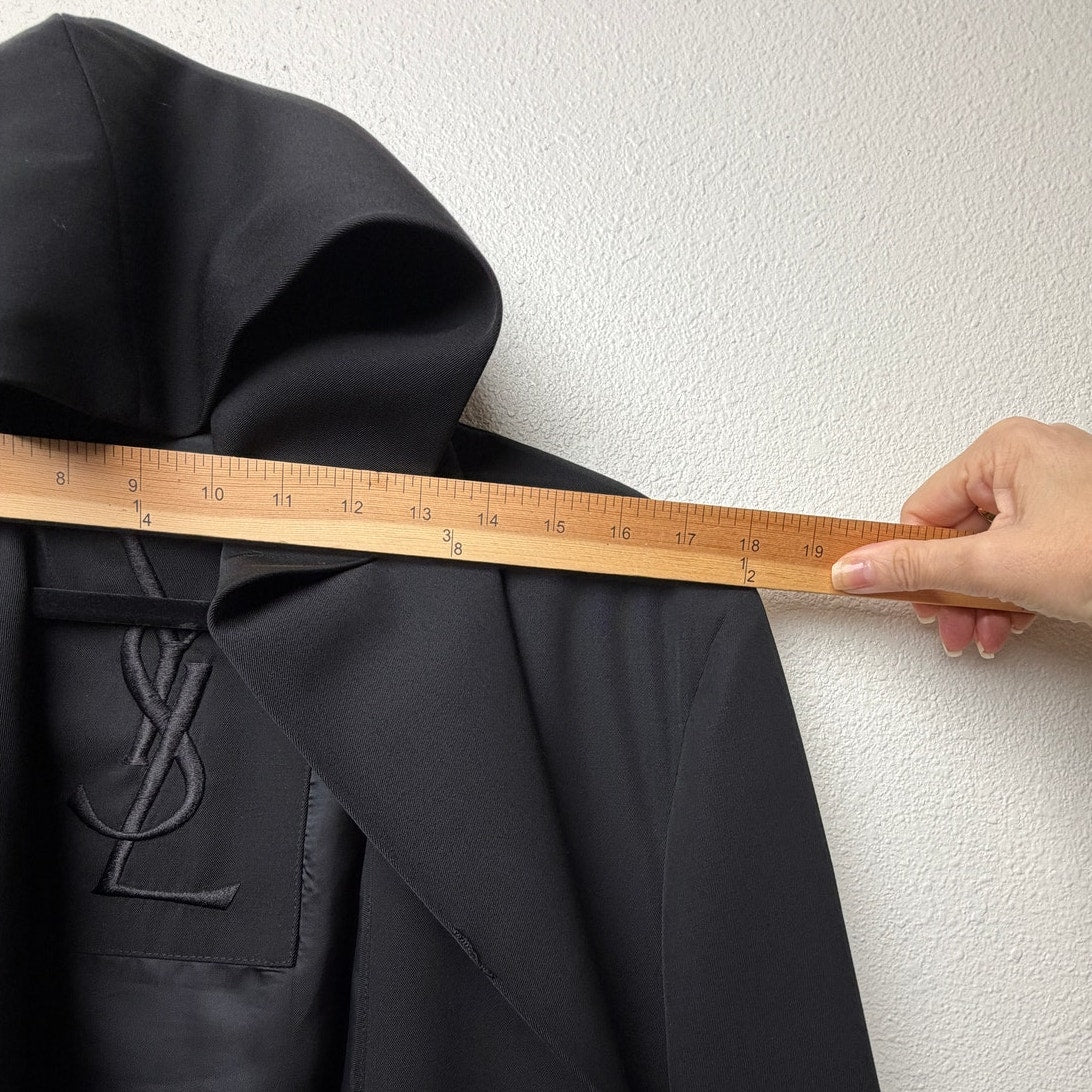 NWT Yves Saint Laurent Black Virgin Wool Hooded Long Coat Unisex Size 40