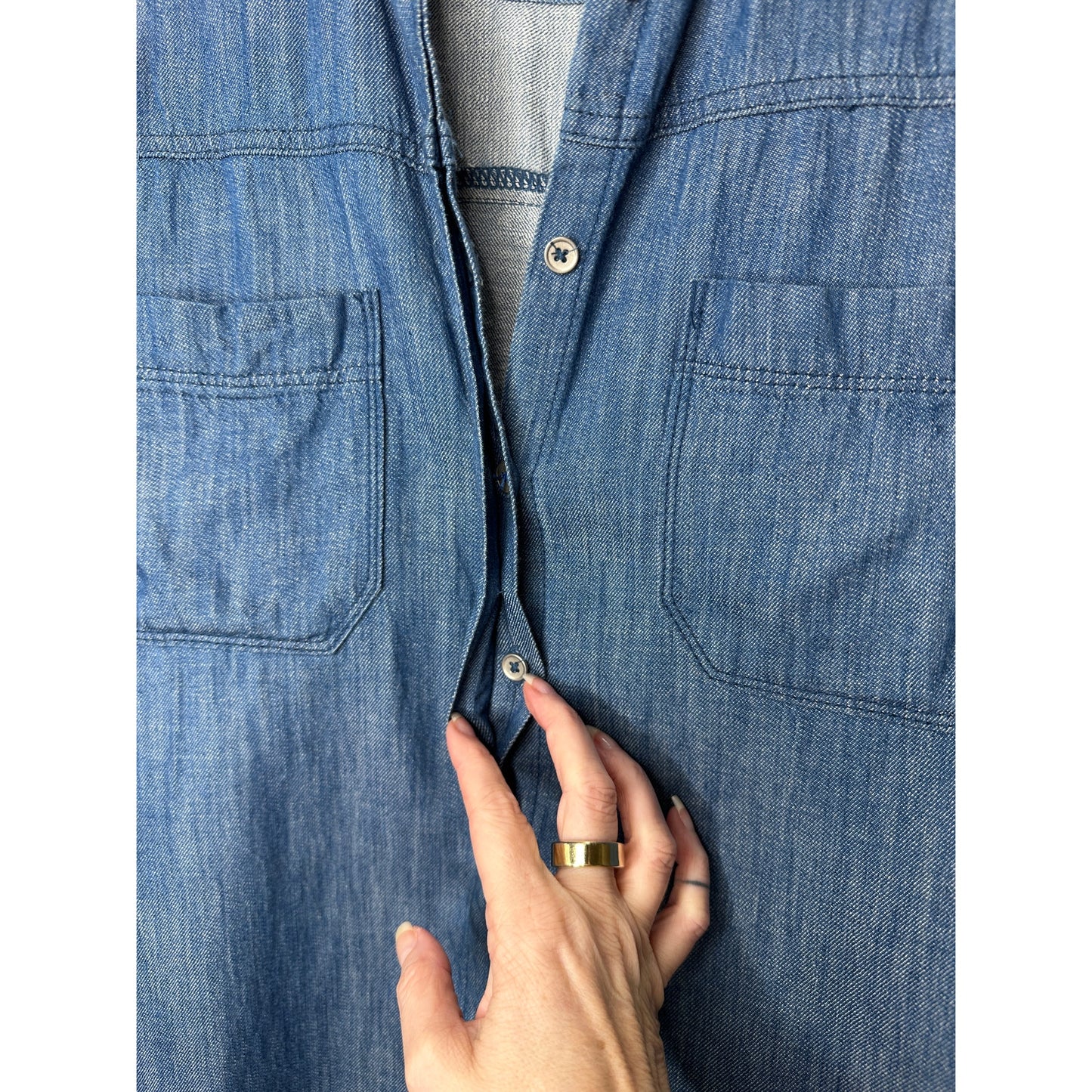 Blank NYC Medium Blue Denim Short Sleeve Pocket Jean Shirt Dress S