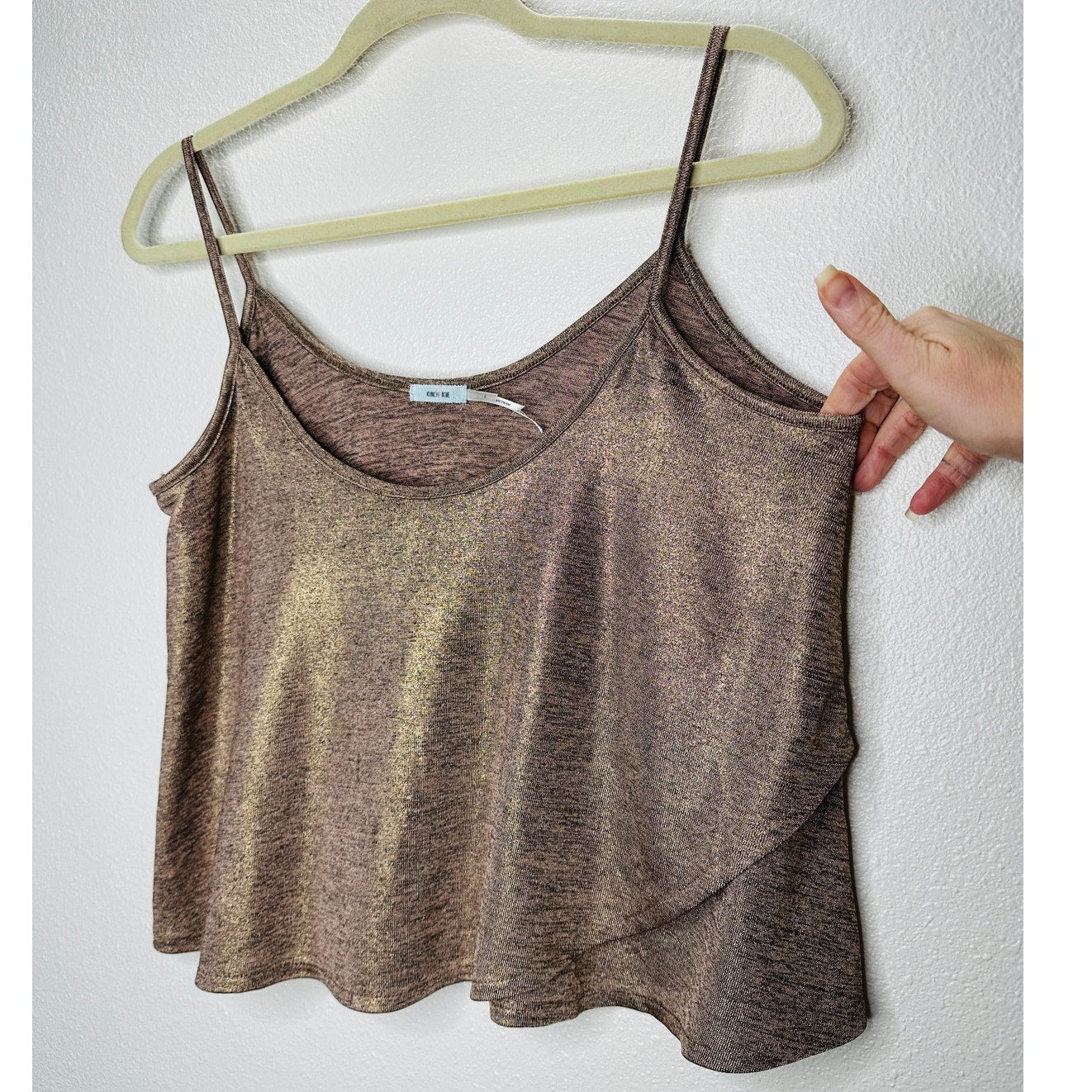 Kimchi Blue Gold Bronze Metallic Round Neck Flowy Tank Top S