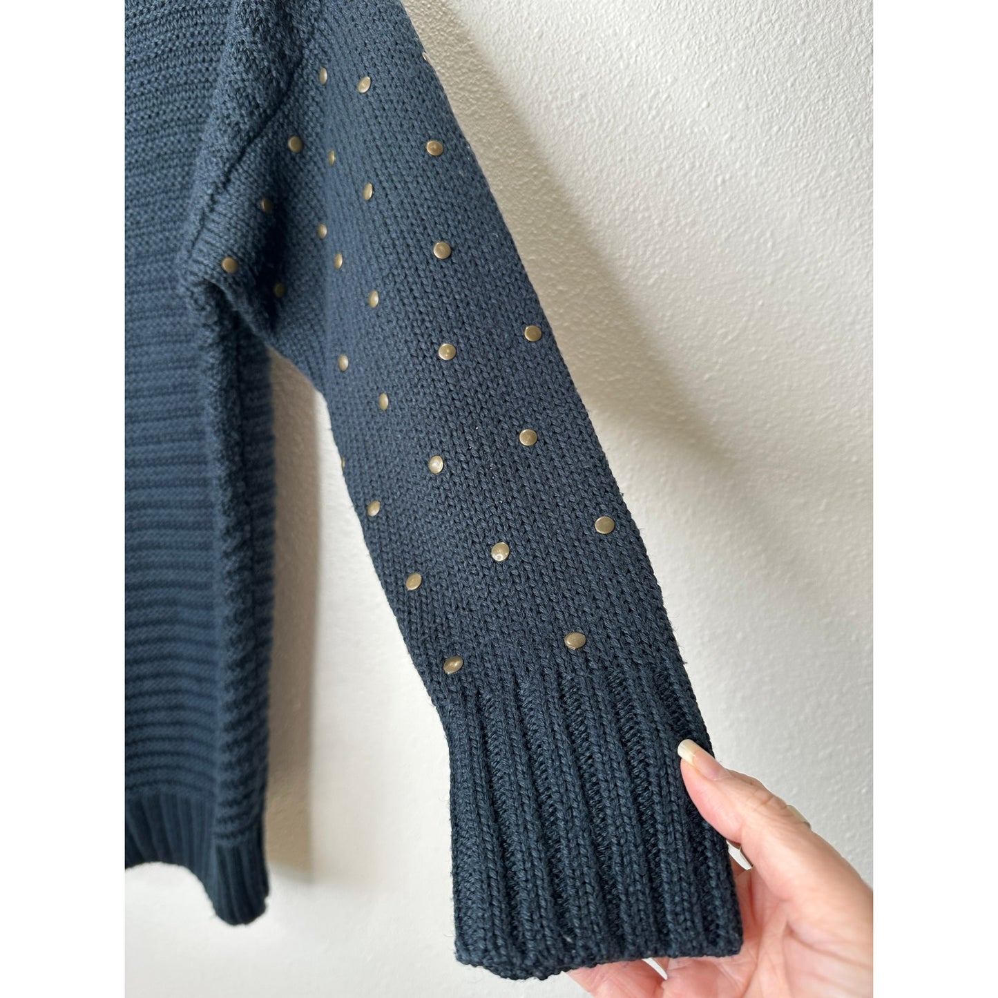 Volcom Black Cardigan Gold Studded Sleeves Gold Buttons