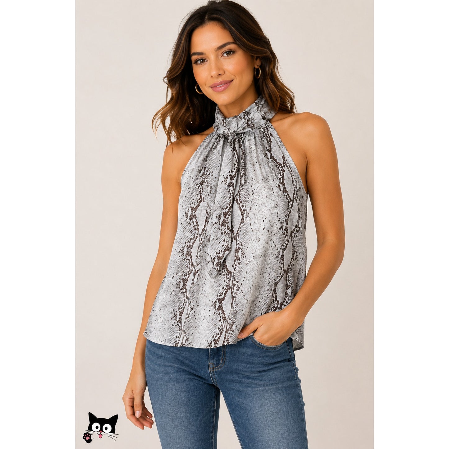 NWT Bishop + Young The Rain Python Tie Neck Sleeveless Blouse S