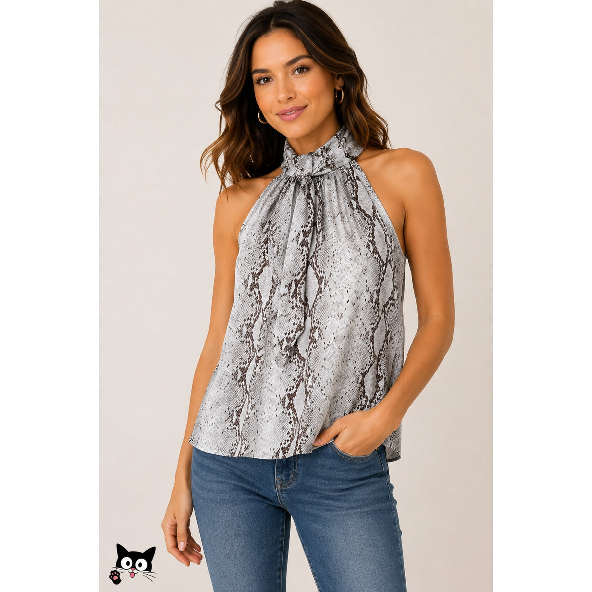 NWT Bishop + Young The Rain Python Tie Neck Sleeveless Blouse S