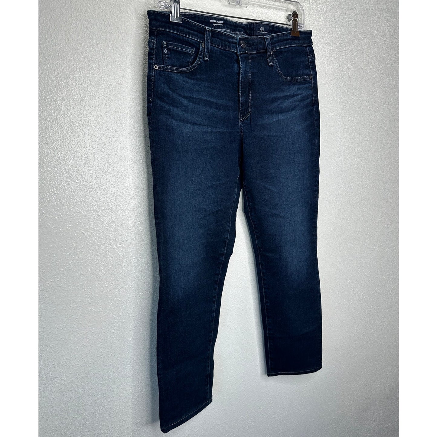 AG Dark Wash Whiskered Prima Ankle Cigarette Ankle Jeans 30