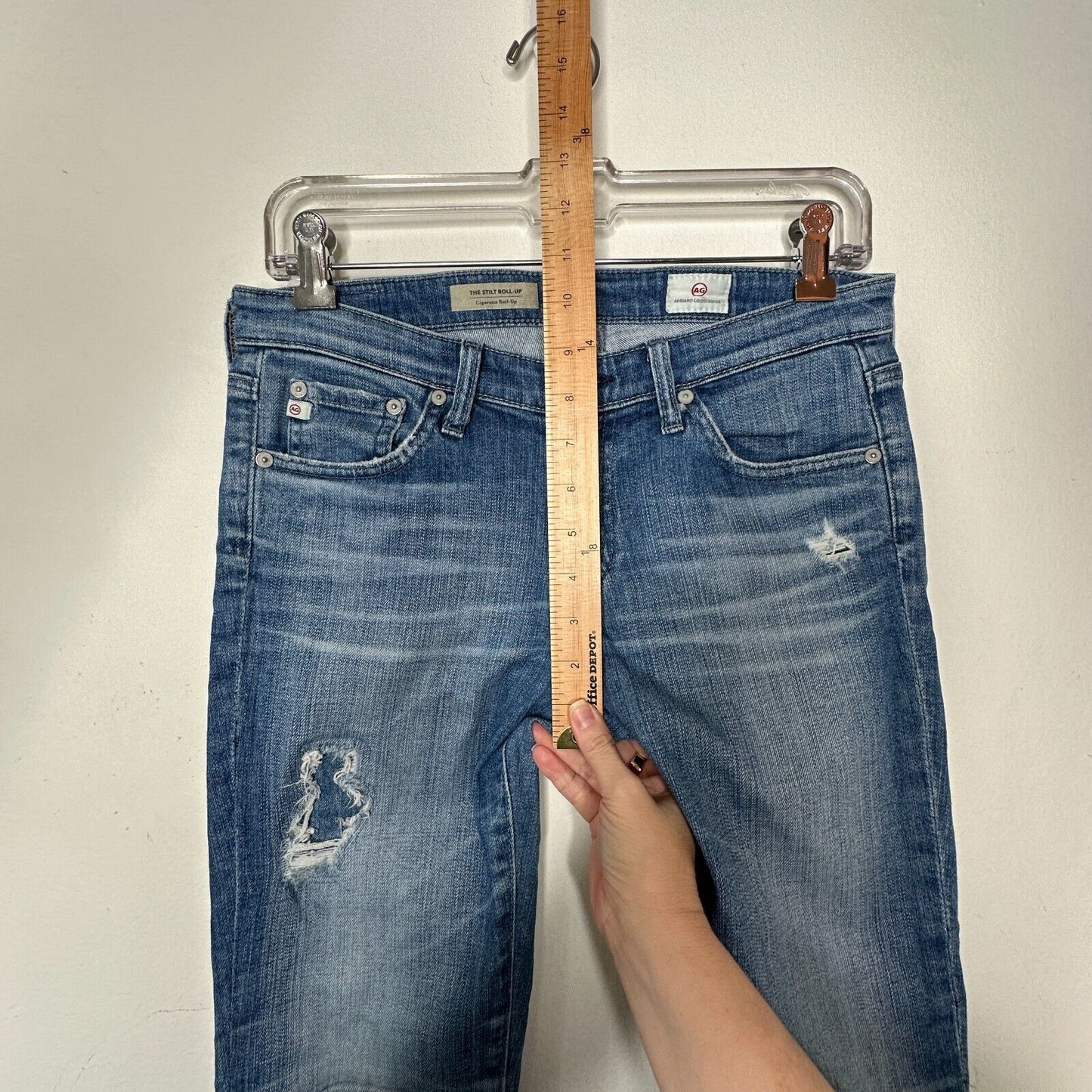 Ag Adriano Goldschmeid Distressed Med Wash The Stilt Cigarette Roll Up Jeans 27