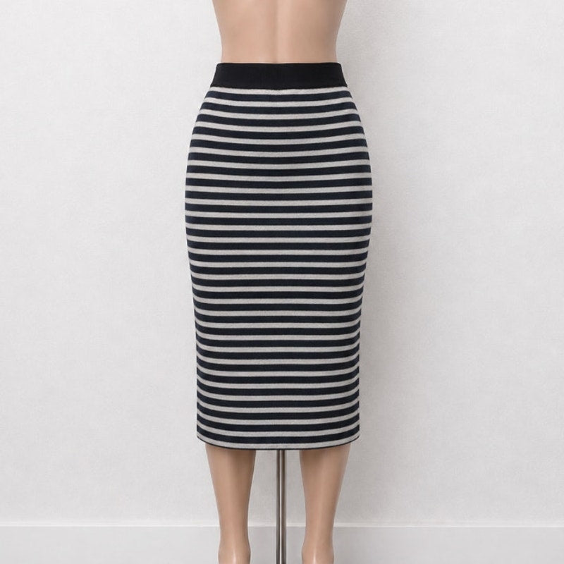 Michael Kors Black & White Striped Stretch Bodycon Tube Maxi Skirt XXS