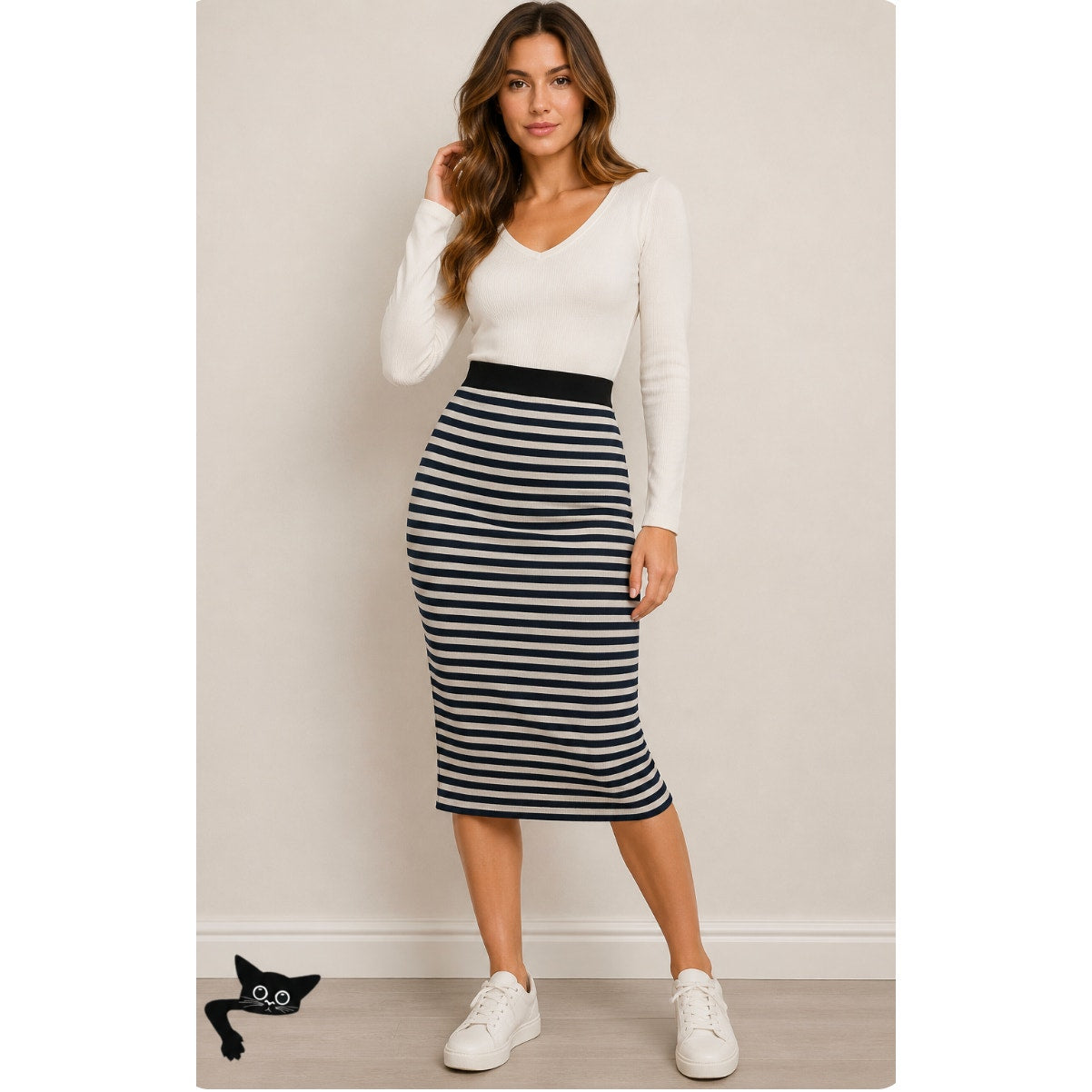 Michael Kors Black & White Striped Stretch Bodycon Tube Maxi Skirt XXS
