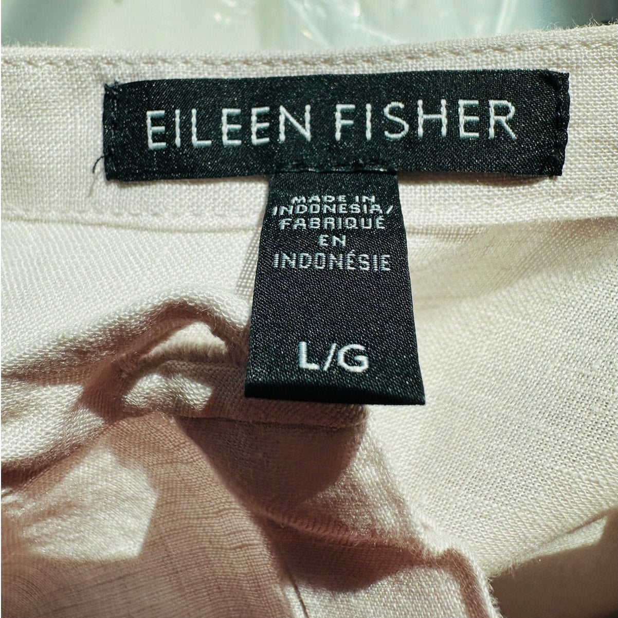 Eileen Fisher Pale Pink Organic Handkerchief Linen Mandarin Collar Shirt L