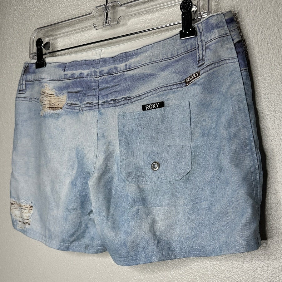 Roxy Estilo Faux Distressed Blue Jean Print On Poly Shorts 7
