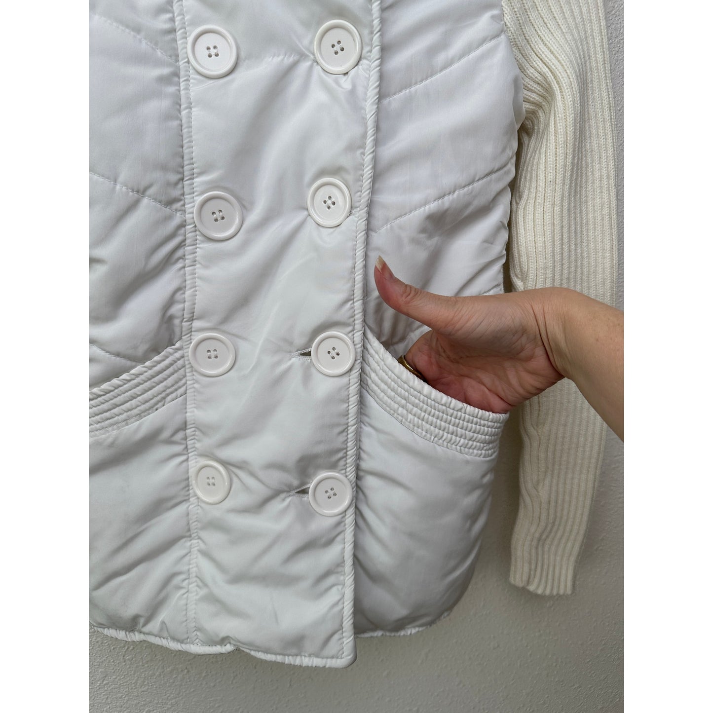 JJAlways Women’s Cream/White Mixed Media Double-Breasted Jacket US S
