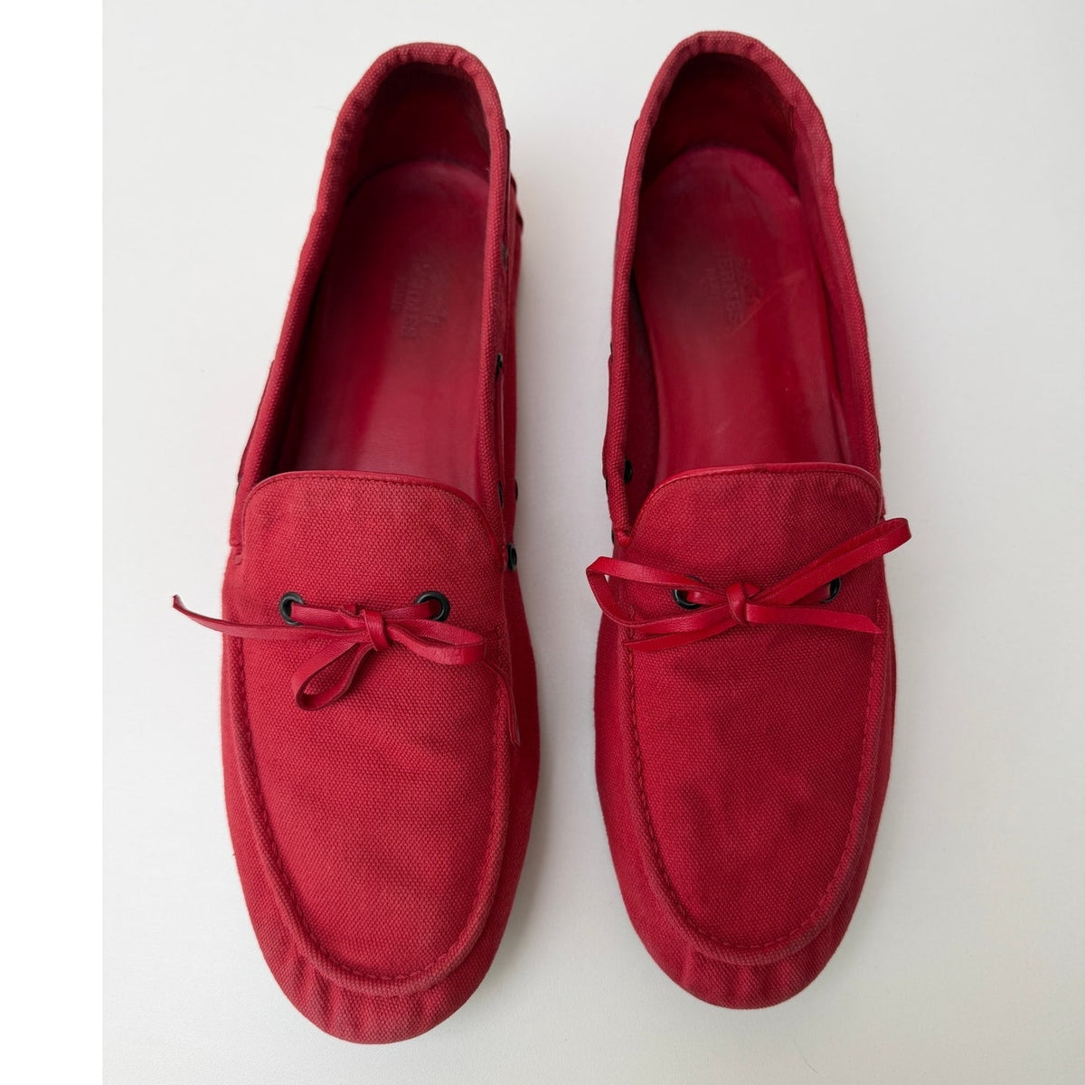 Hermès Red Canvas Boat Shoes Men's EU 43.5