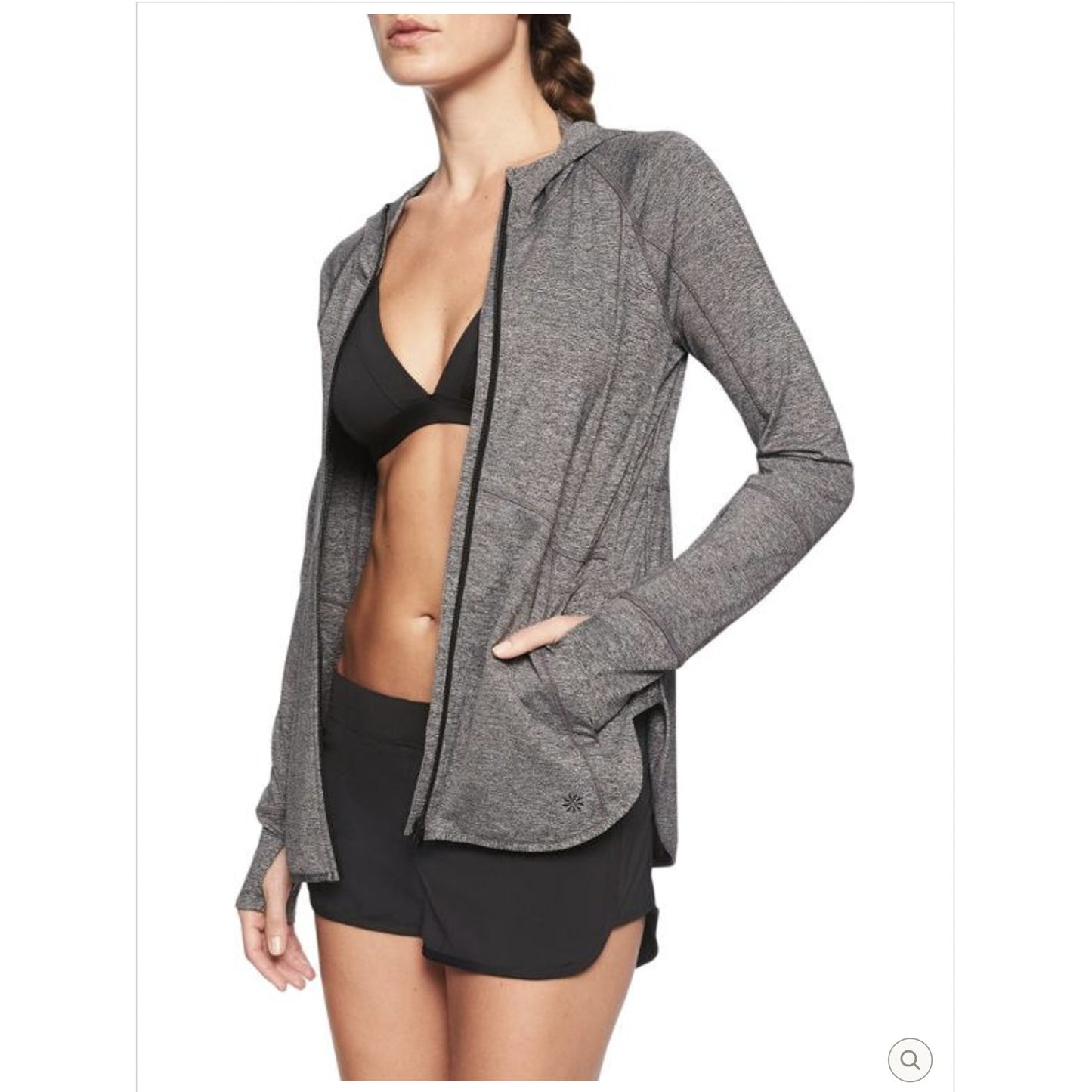 Athleta Med Gray Baja UPF 50+ Hooded Zip Jacket with Thumb Holes Arm Pockets XXS