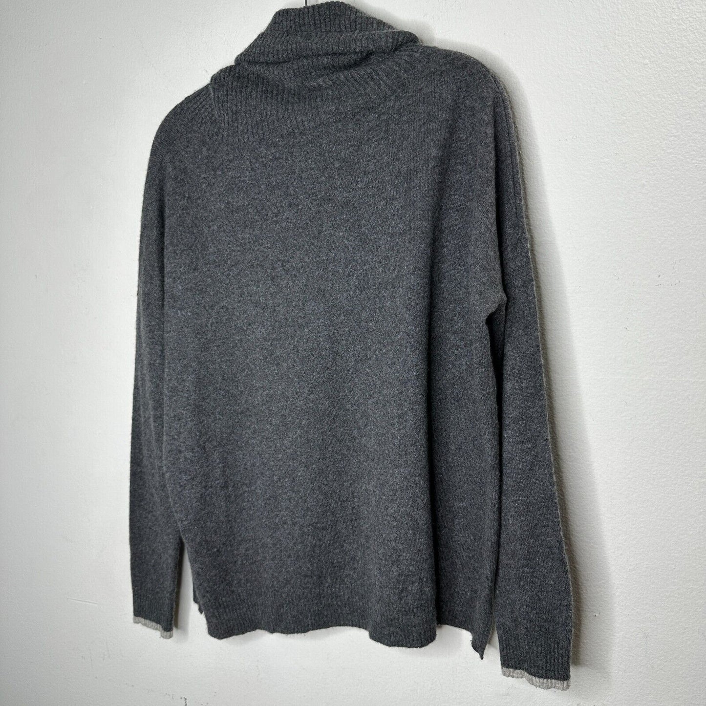 Three Dots 100% Cashmere Carbon Gray Boxy Turtle Neck Long Sleeve Sweater Small