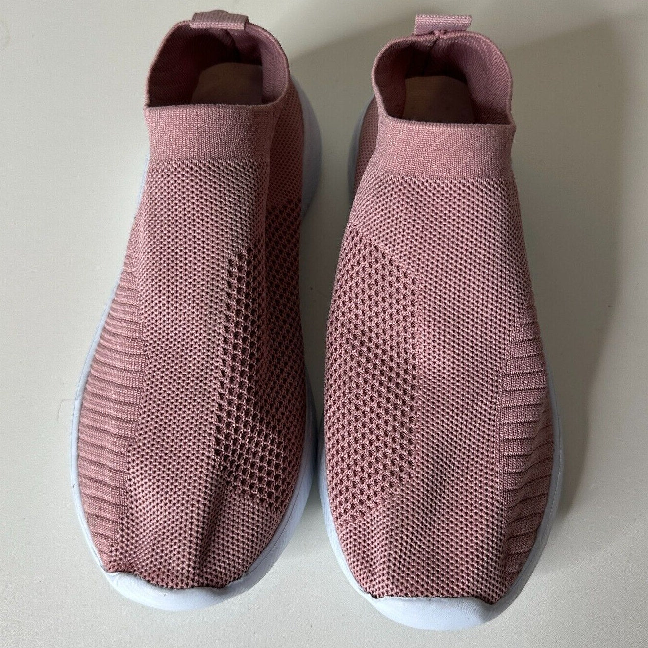 Blush Mauve Pink Canvas Weave Design Square Toe Slip-On Sneakers White Bottoms 7