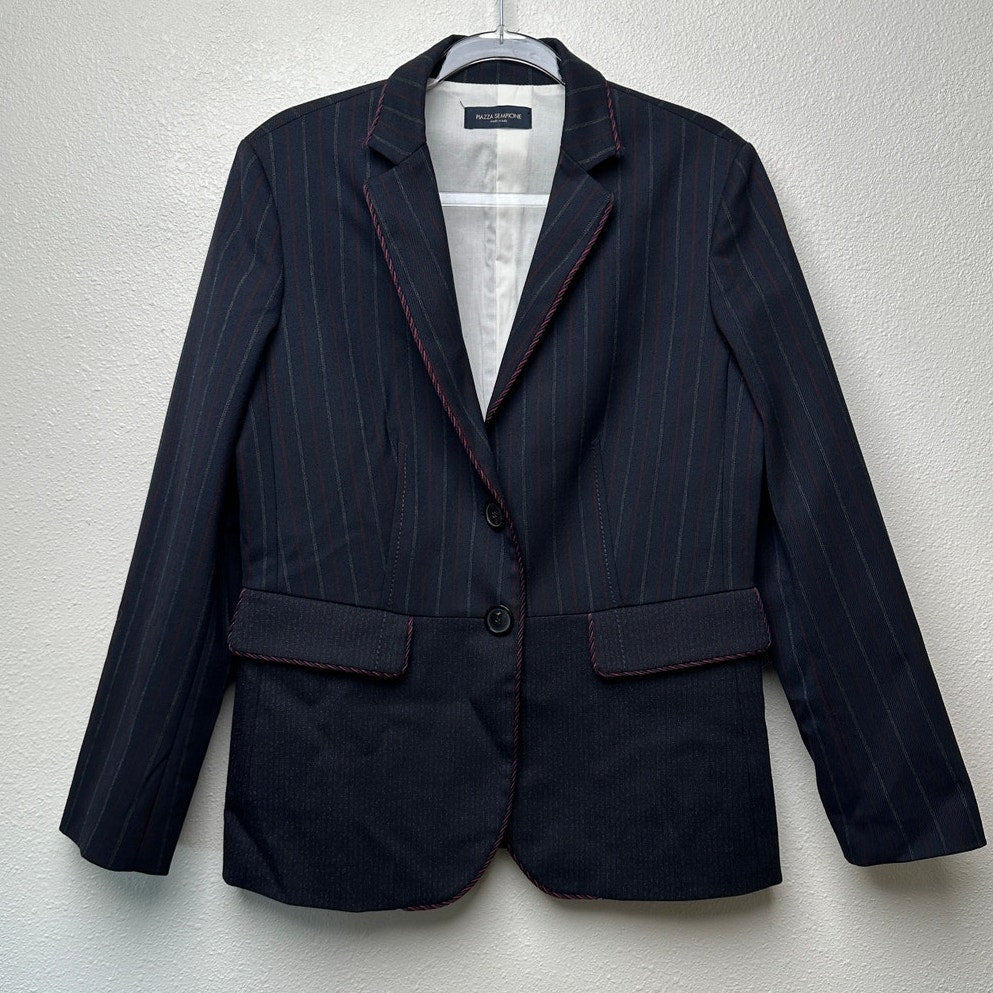 Piazza Sempione Colorblock Pinstripe Blazer Black/Red Women US 12
