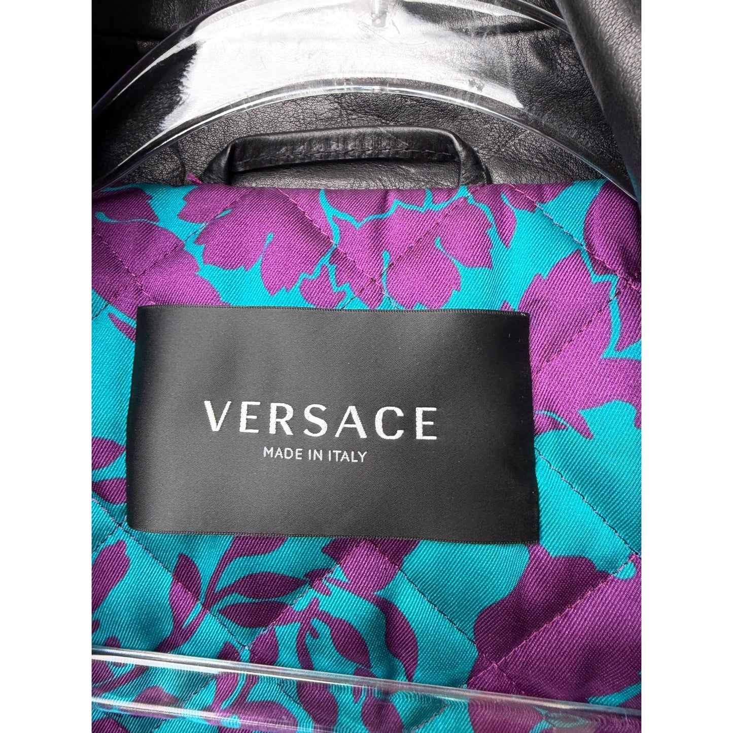 Versace Black Leather Moto Biker Jacket Men L