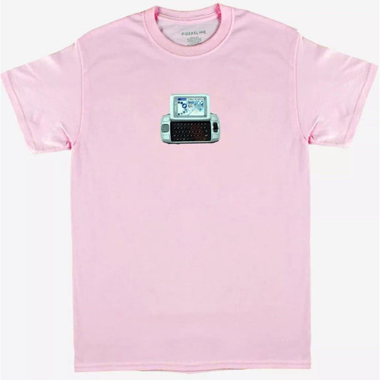 Pizzaslime Pink Signature Short Sleeve Crew Neck Tee Sidekick Phone Graphic SM