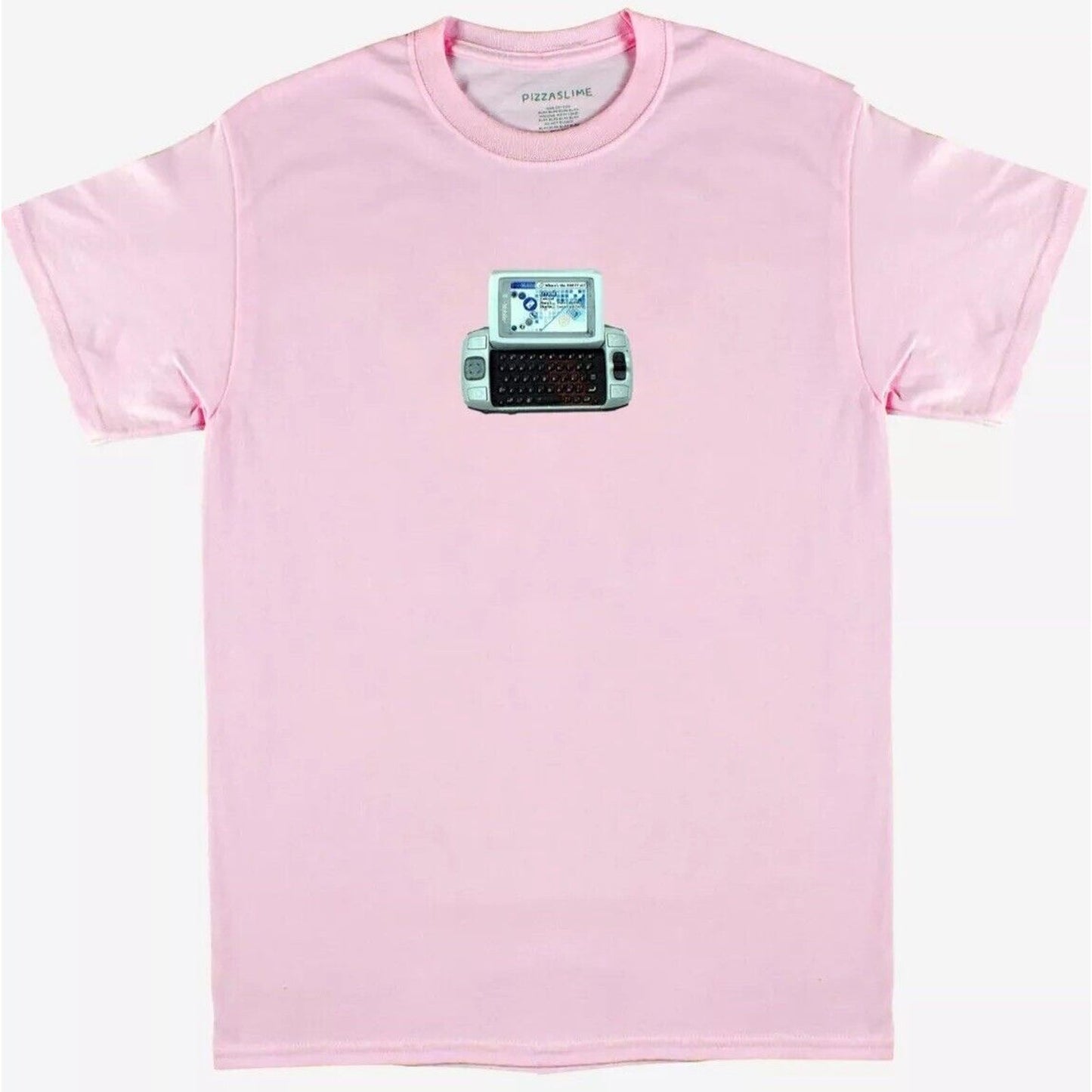 Pizzaslime Pink Signature Short Sleeve Crew Neck Tee Sidekick Phone Graphic SM