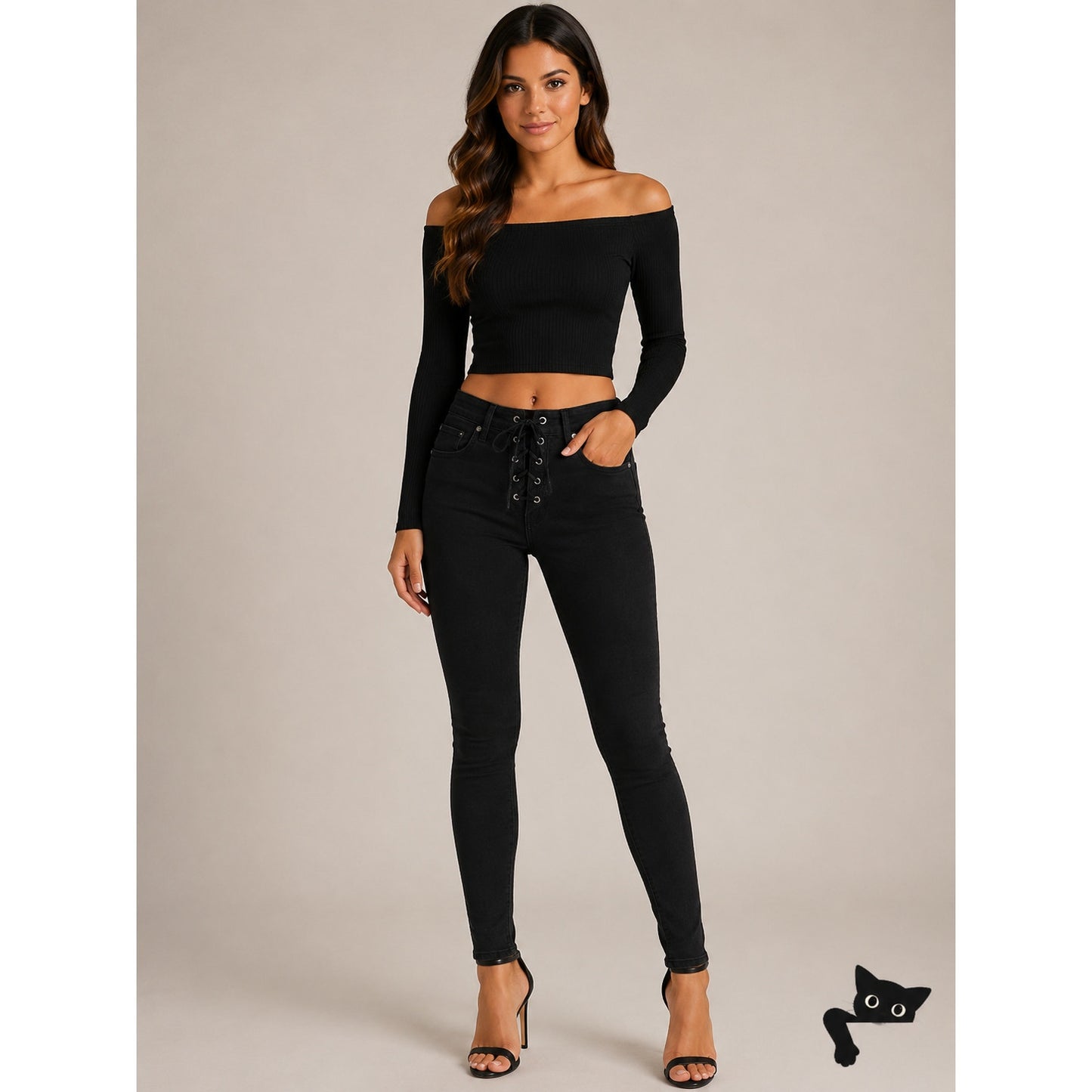 G By Guess Edgy Stone Black Lace-Up Front High Waist Stretch Skinny Jeans 28
