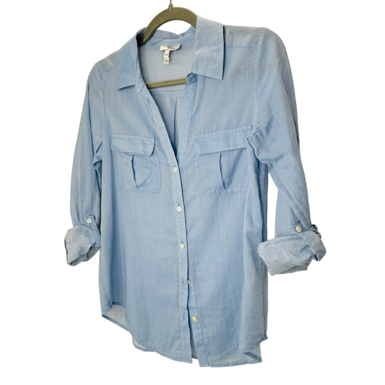 Joie Light Blue Button Front Pocketed Roll Tab Sleeve Denim Shirt XXS