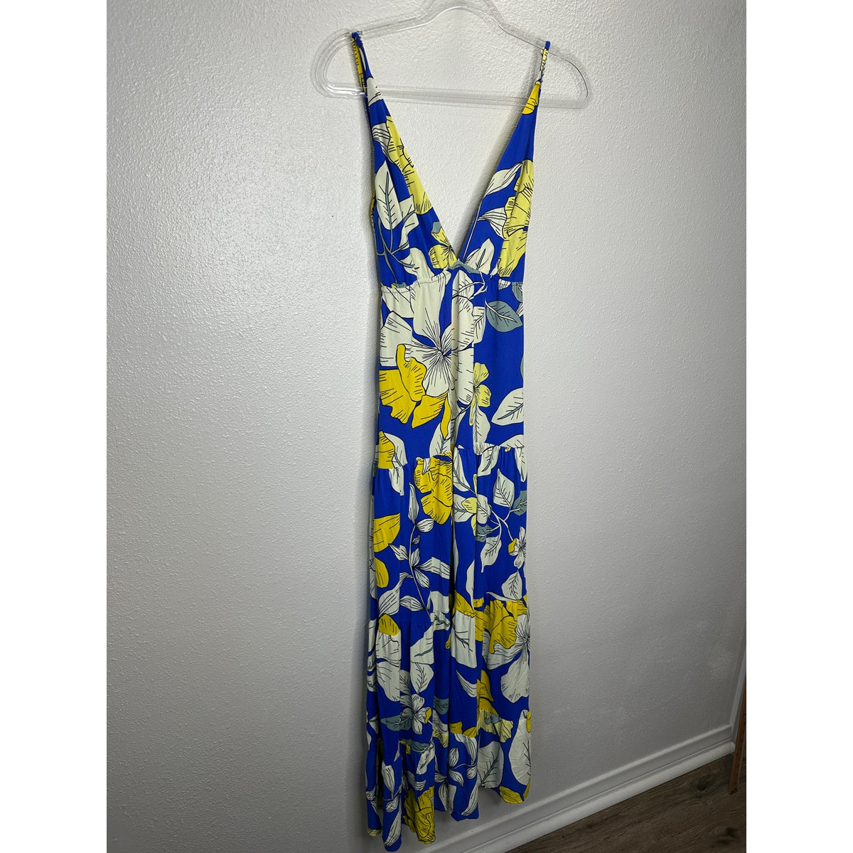 Maaji Bright Yellow White Royal Blue SandCastle Sleeveless Maxi Dress S