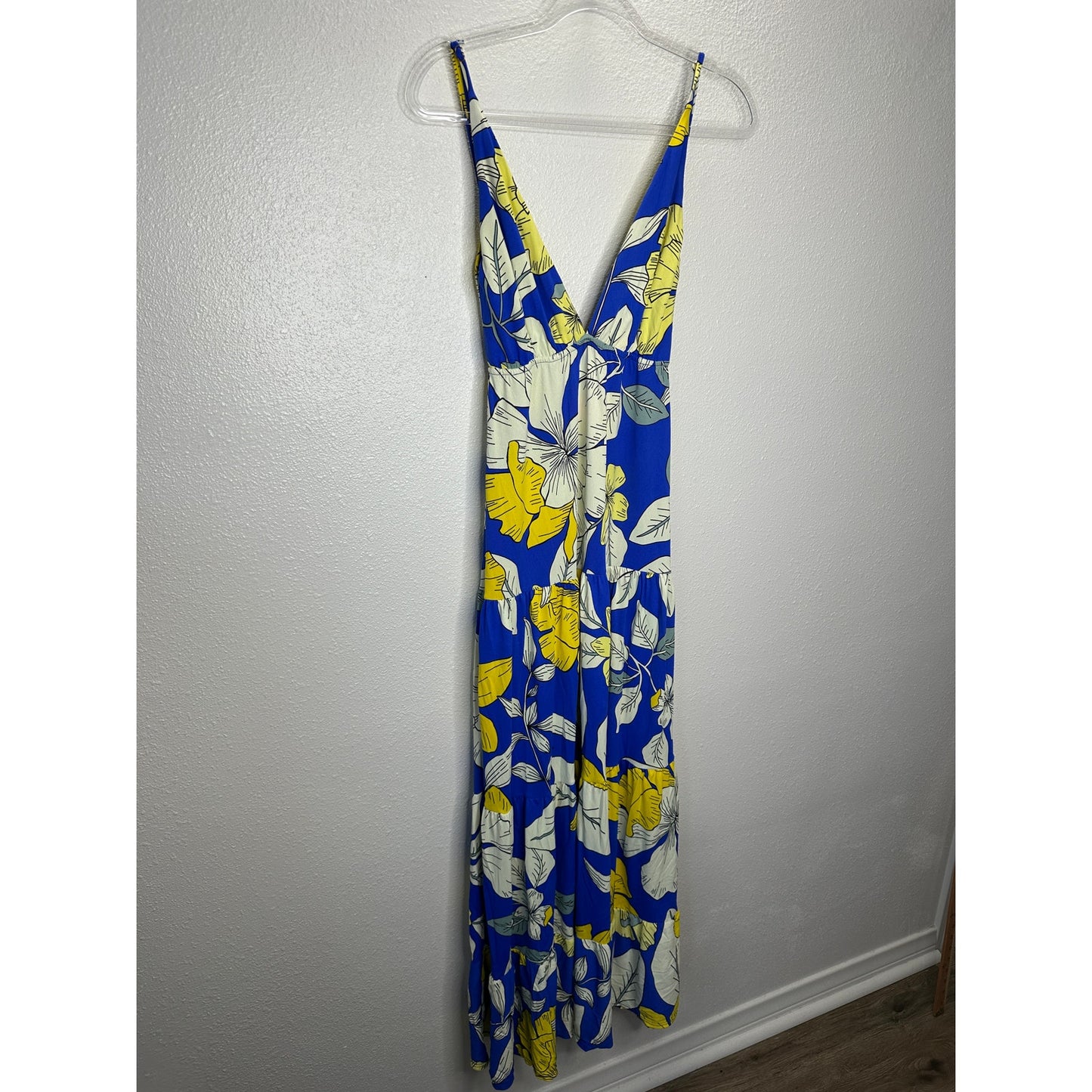 Maaji Bright Yellow White Royal Blue SandCastle Sleeveless Maxi Dress S