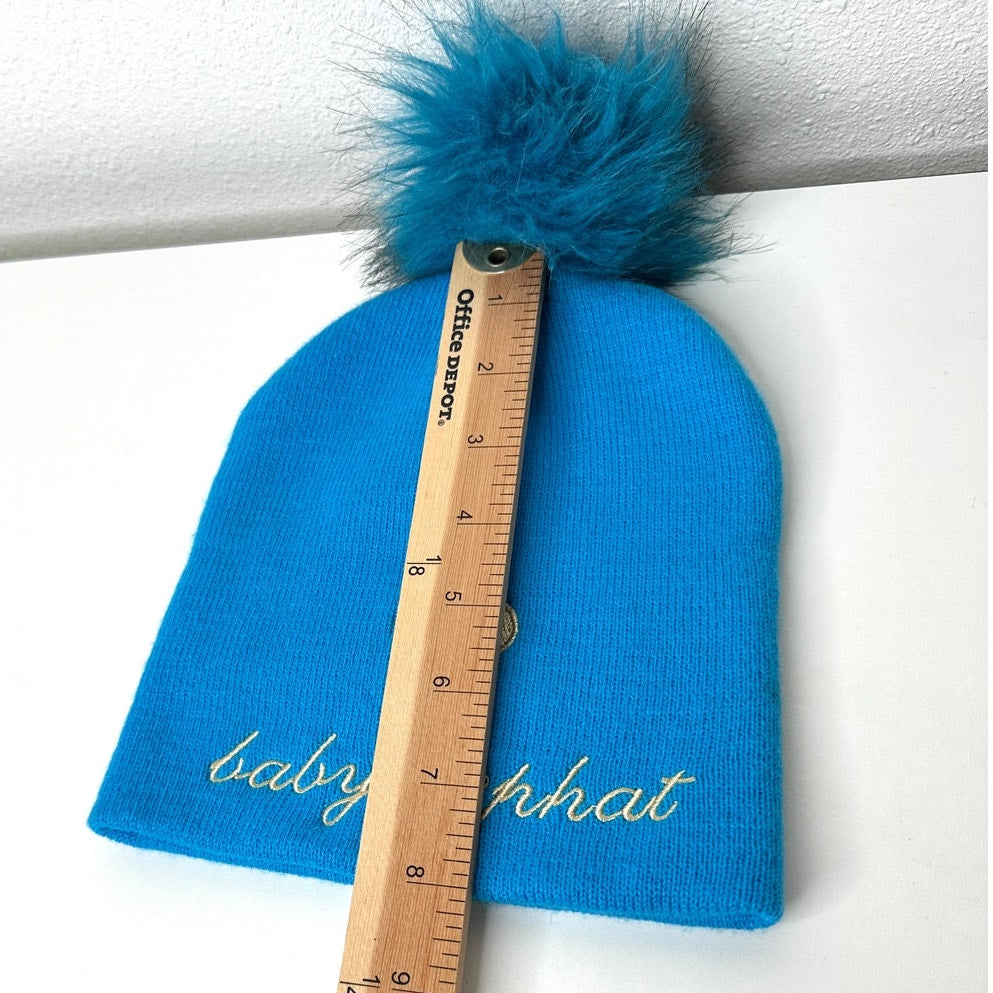 Baby Phat Blue with Gold Logo and Heart Pom Beanie OS