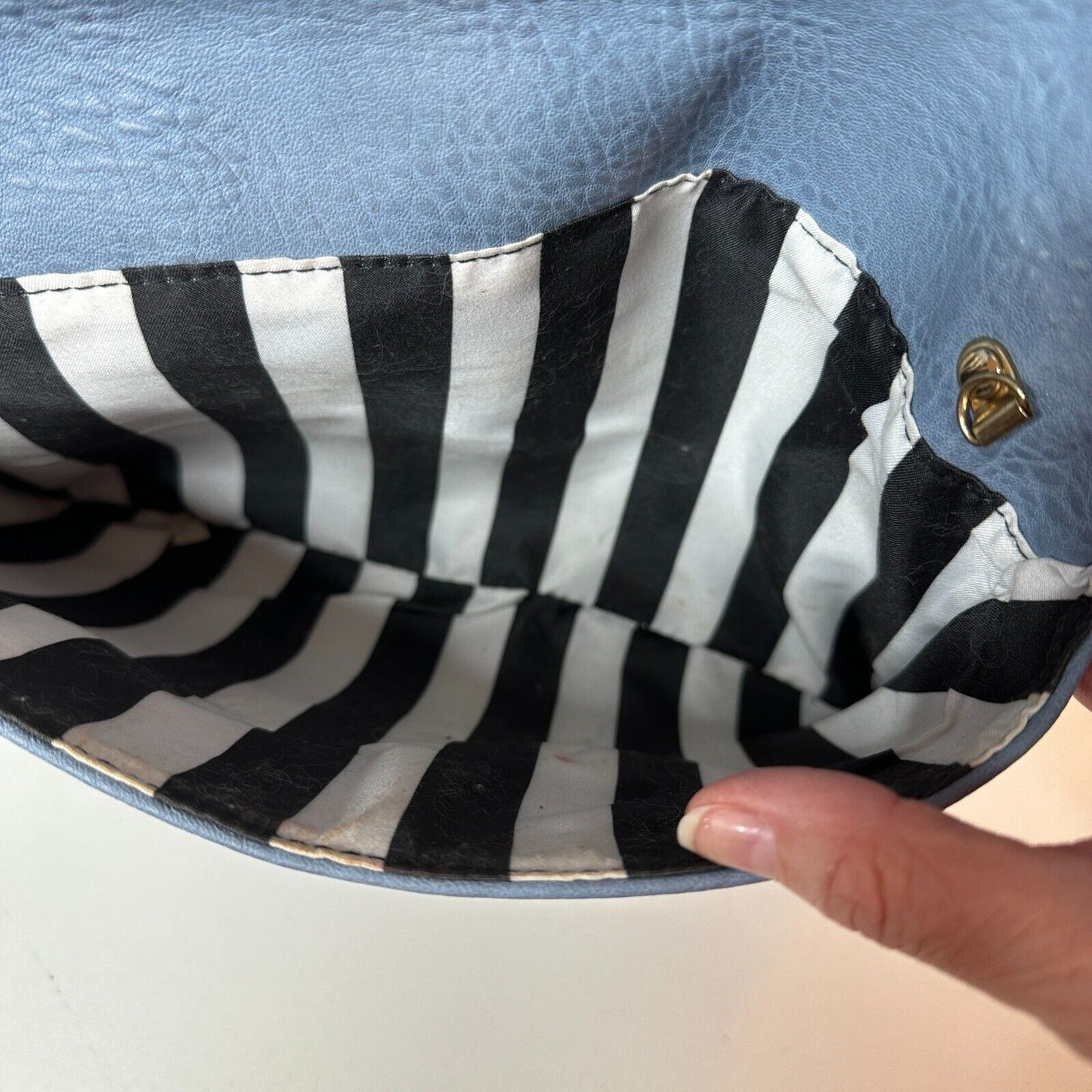 Urban Expressions Stella Dusty Blue Pebble Vegan Striped Interior Leather Clutch