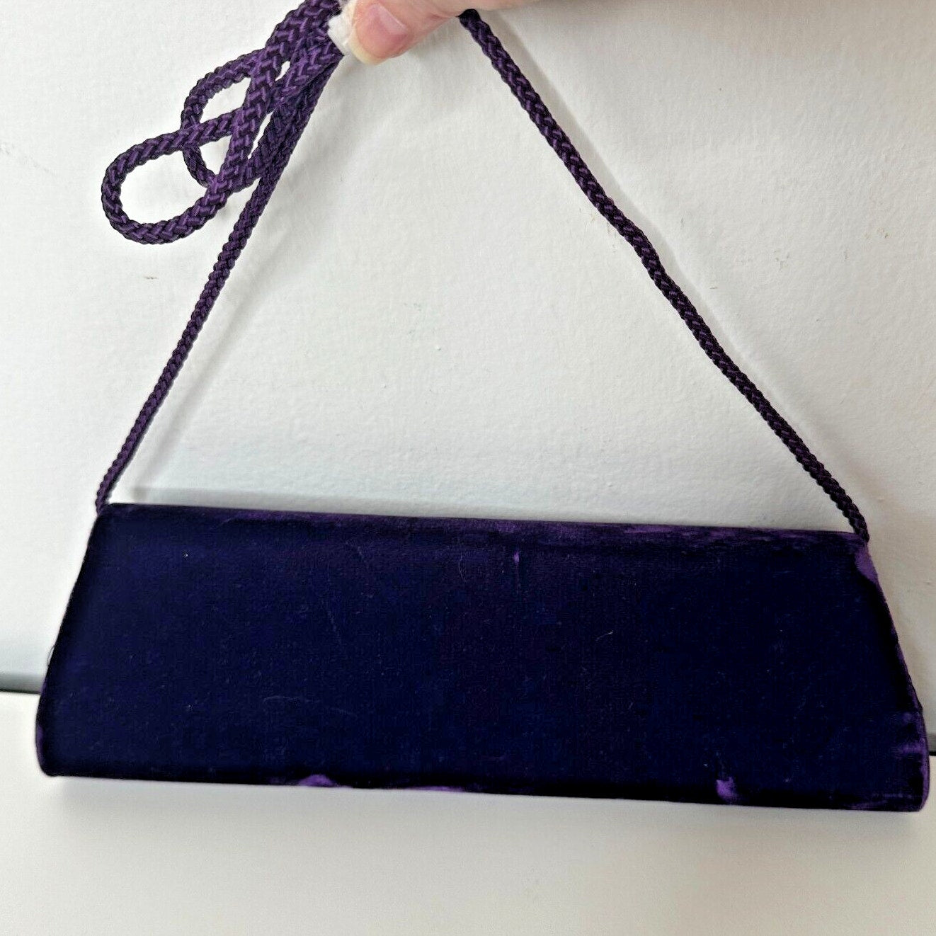 Savannah Purple Velour Clutch Rhinestone Embellished Hidden Rope Strap Clutch
