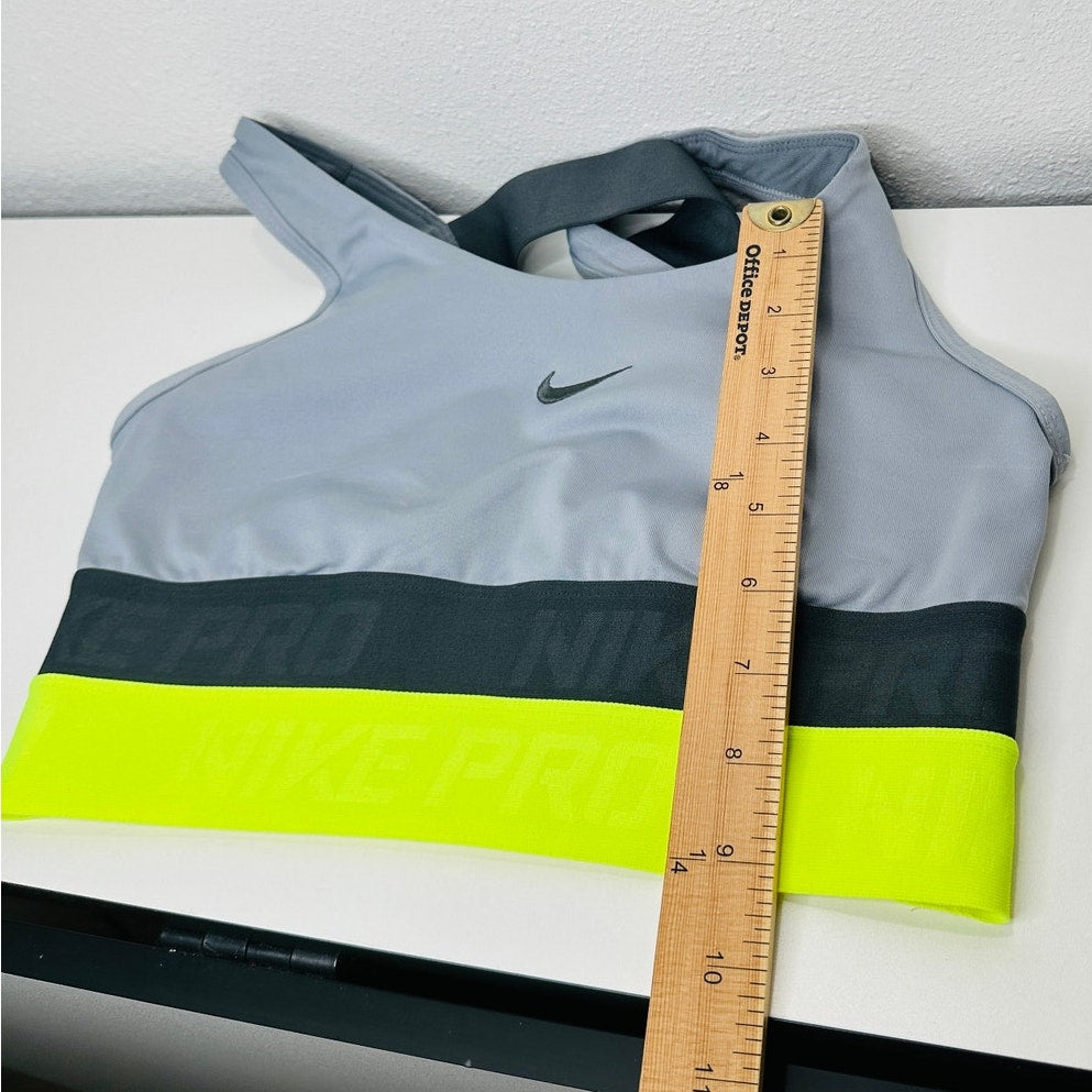Nike Pro Gray Black Florescent Yellow Sports Bra Small