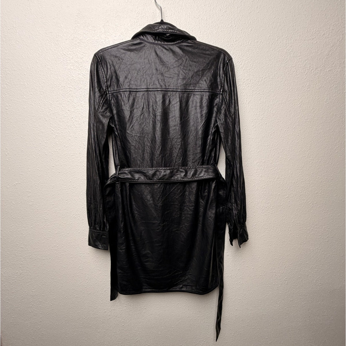 Aritzia Wilfred Caroline Black Vegan Leather Belted Shirt Dress Women's US XXS