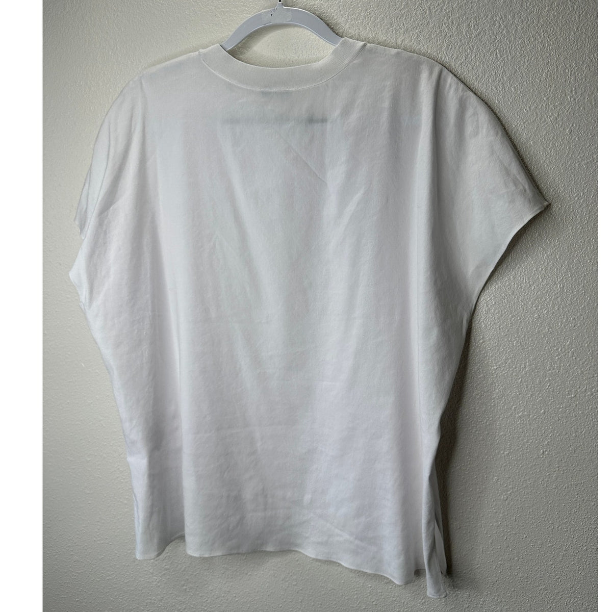 Vince White Linen Round Neck Cap Sleeve Side Slit Boxy Tee Top L
