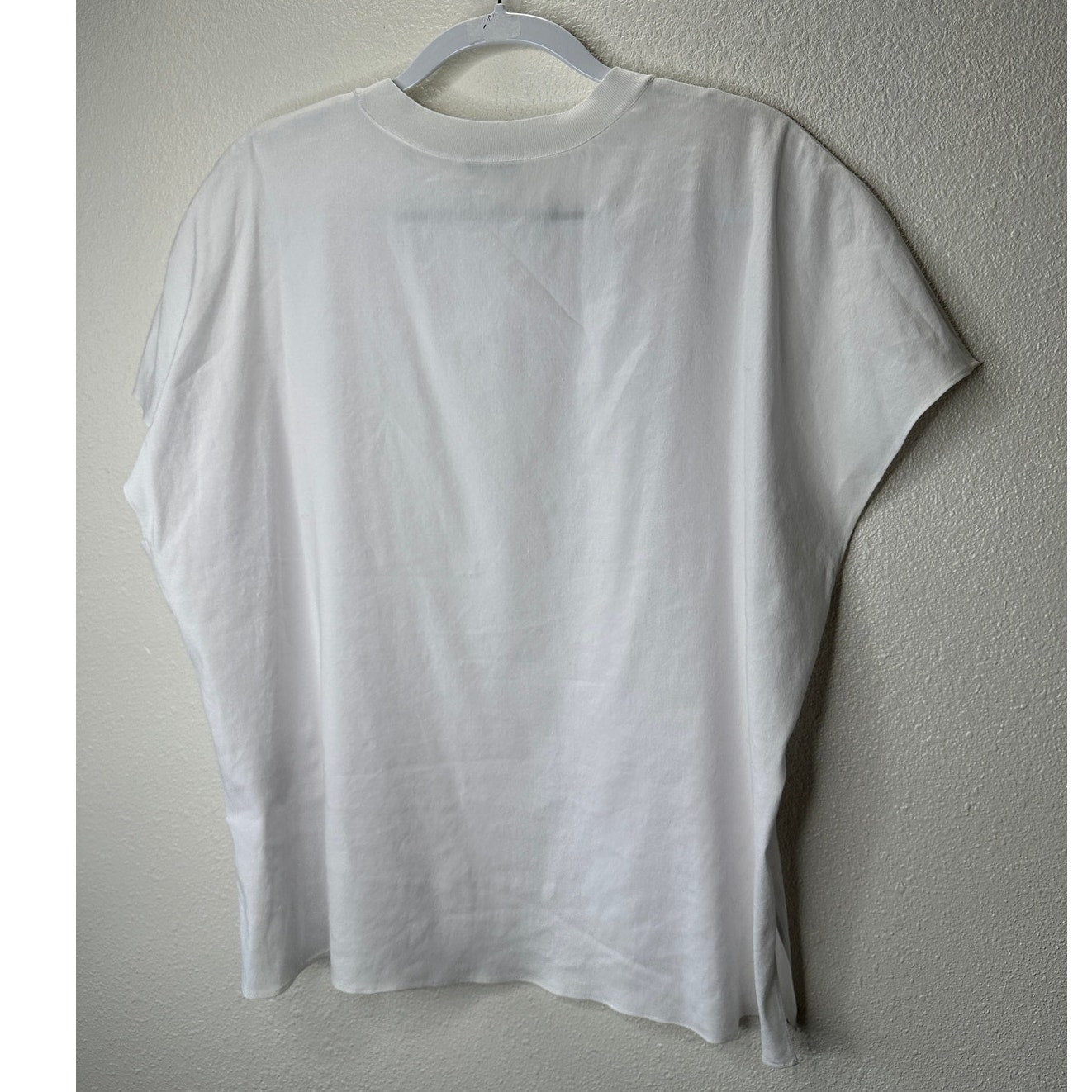 Vince White Linen Round Neck Cap Sleeve Side Slit Boxy Tee Top L