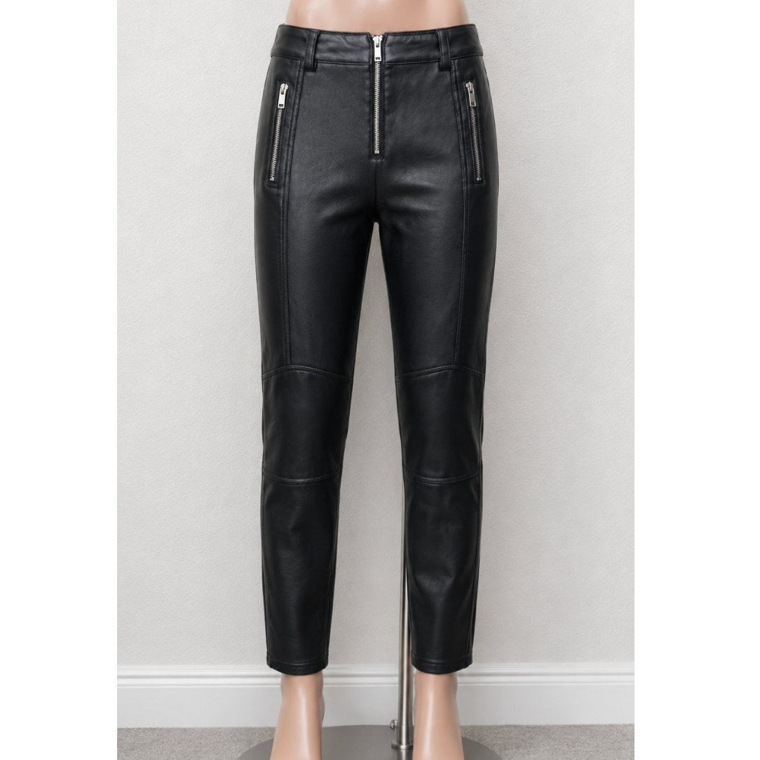 Topshop Faux Leather Moto Skinny Pants Black Women’s 6P Zip Pockets