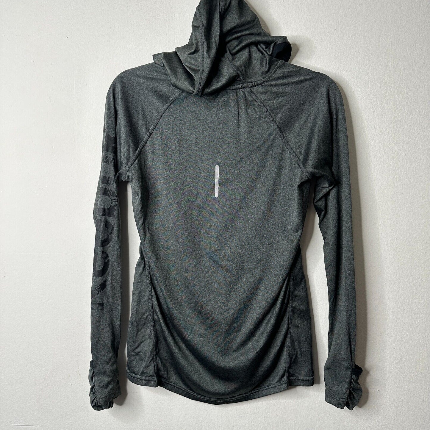 Reebok Gray Long Sleeve Light Hooded Pullover Running Shirt Front Pockets XS