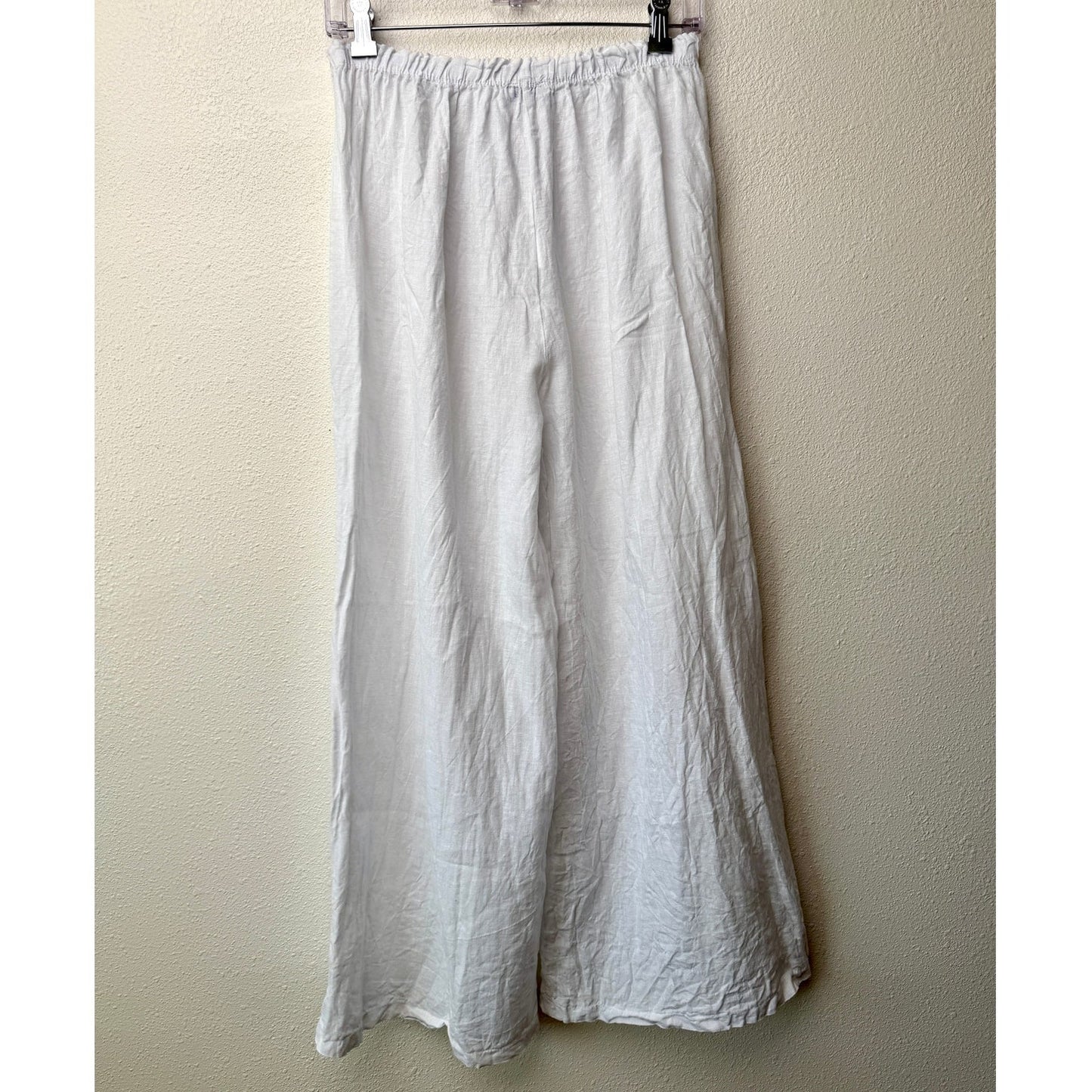 Nati White Linen Wide Leg Palazzo Pants High Rise Drawstring