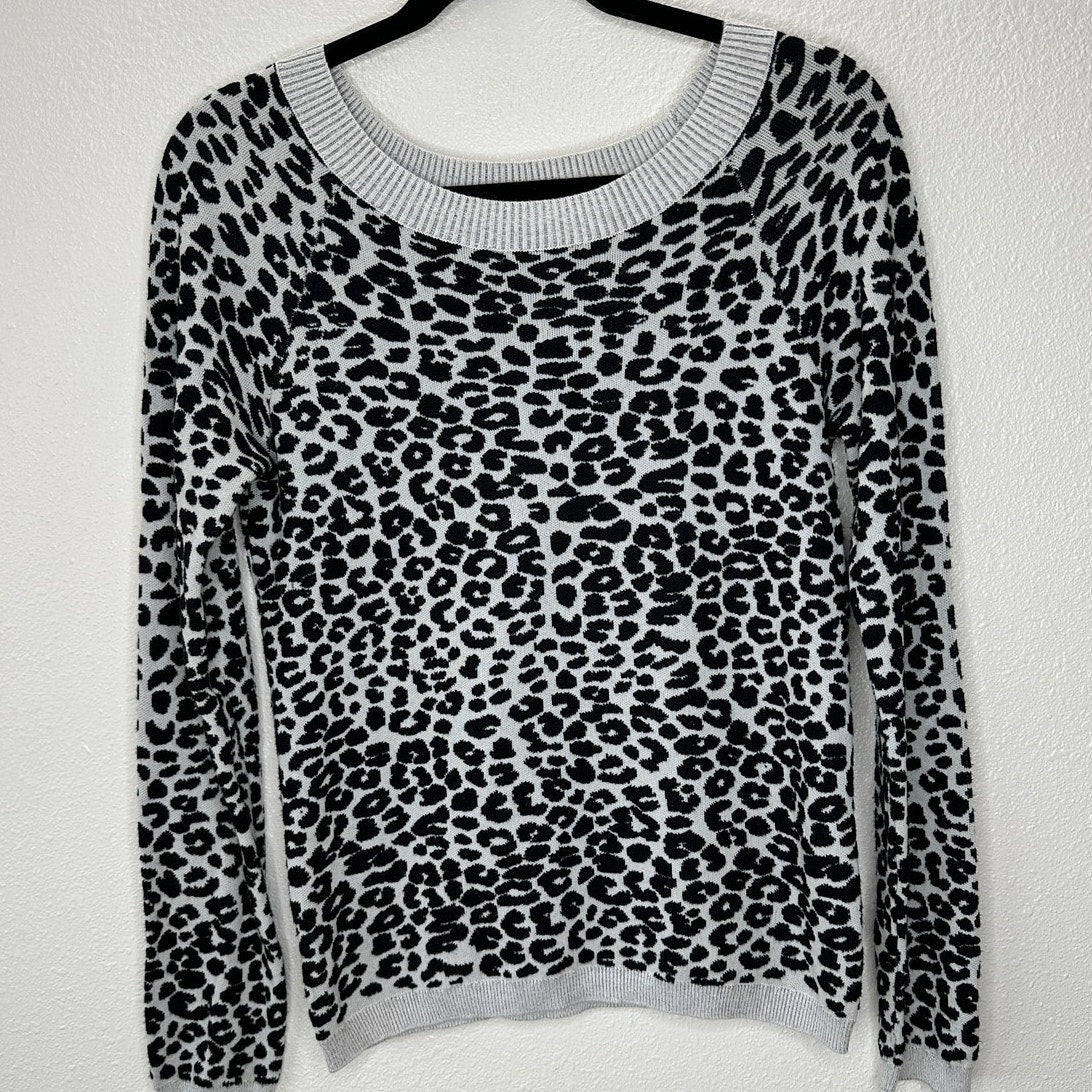 Express Black & Light Gray Leopard Print Boat neck Long Sleeve Thin Sweater M