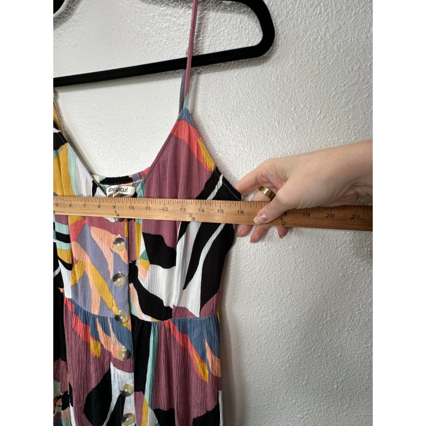 Rip Curl Black White Blue Abstract Tropical Print Button Front Swing Dress Boho M