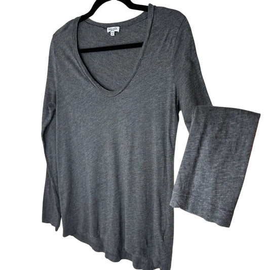 Splendid Dark Heather Gray Light Weight Long Sleeve Deep VNeck Sweater Top Med