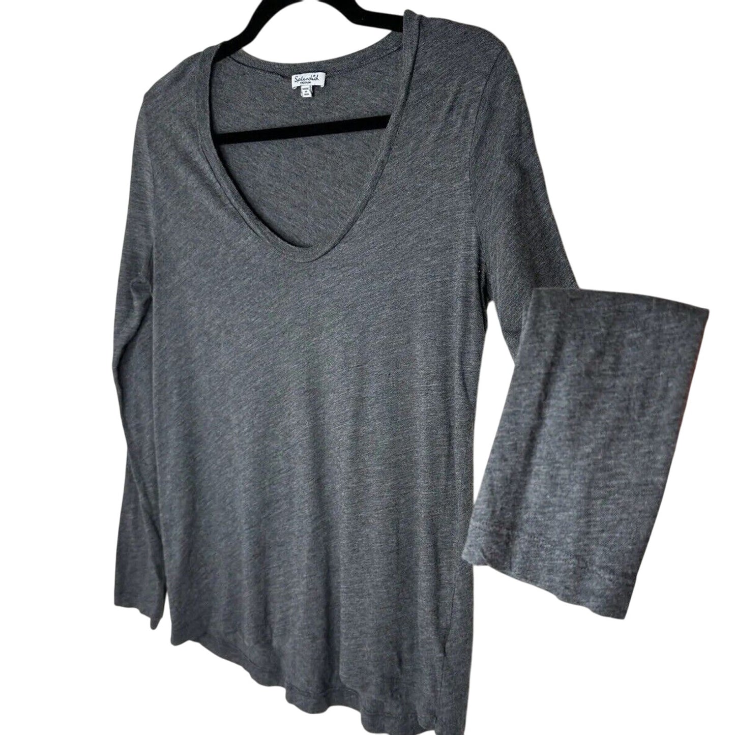 Splendid Dark Heather Gray Light Weight Long Sleeve Deep VNeck Sweater Top Med
