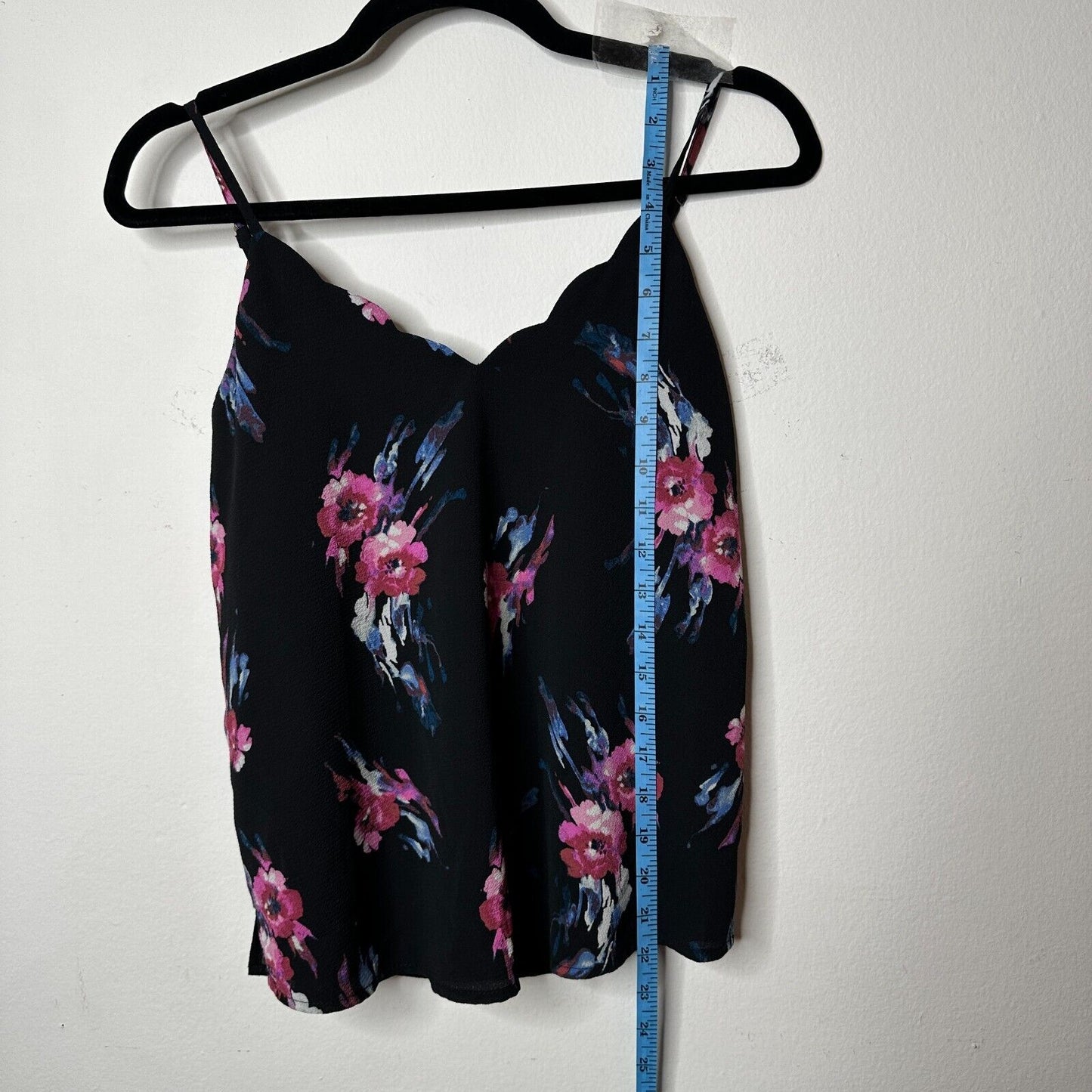 Allison Joy Black Pink Blue & White Floral Scallop Neck Camisole Tank Top XS