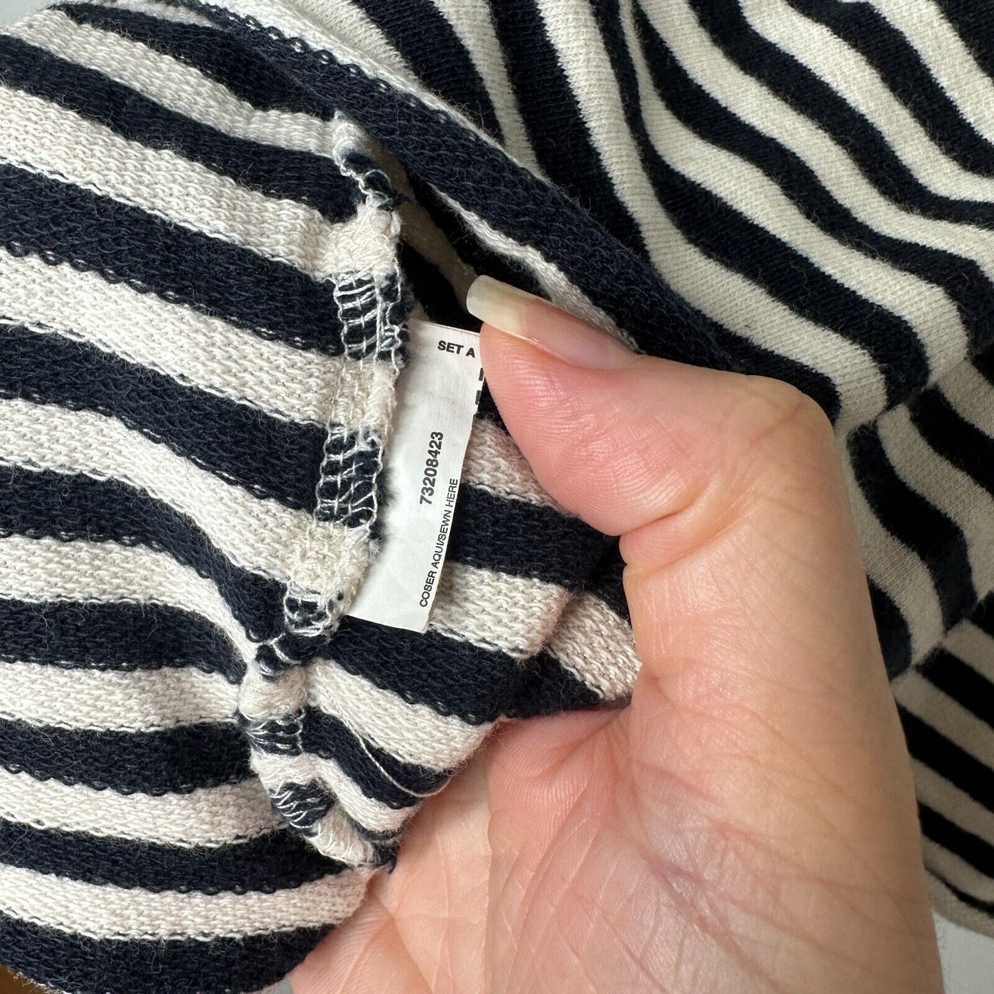 MNG Mango Black White Stripe I Do What Makes Me Happy Short Sleeve Ruffle Tee SM