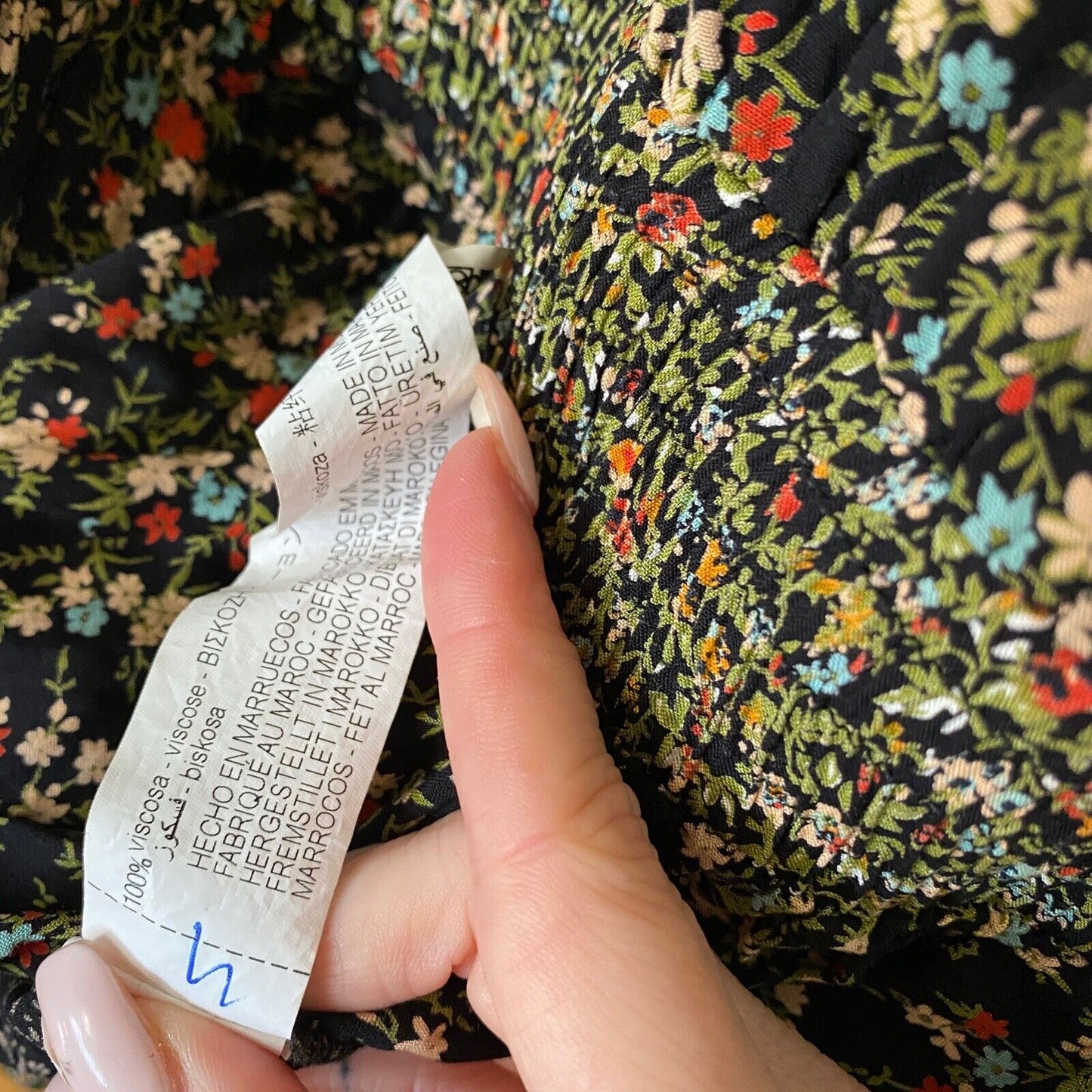 Zara Peasant Boho Black Multi Floral Tiered Ruffle Mini Sundress Tie Front Small