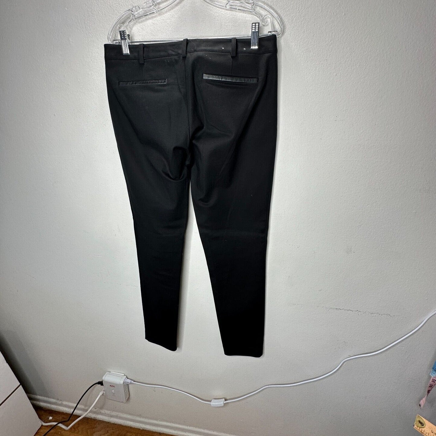 Club Monaco Black Straight Leg Leather Trimmed Zip & Pockets Trouser Pants 10