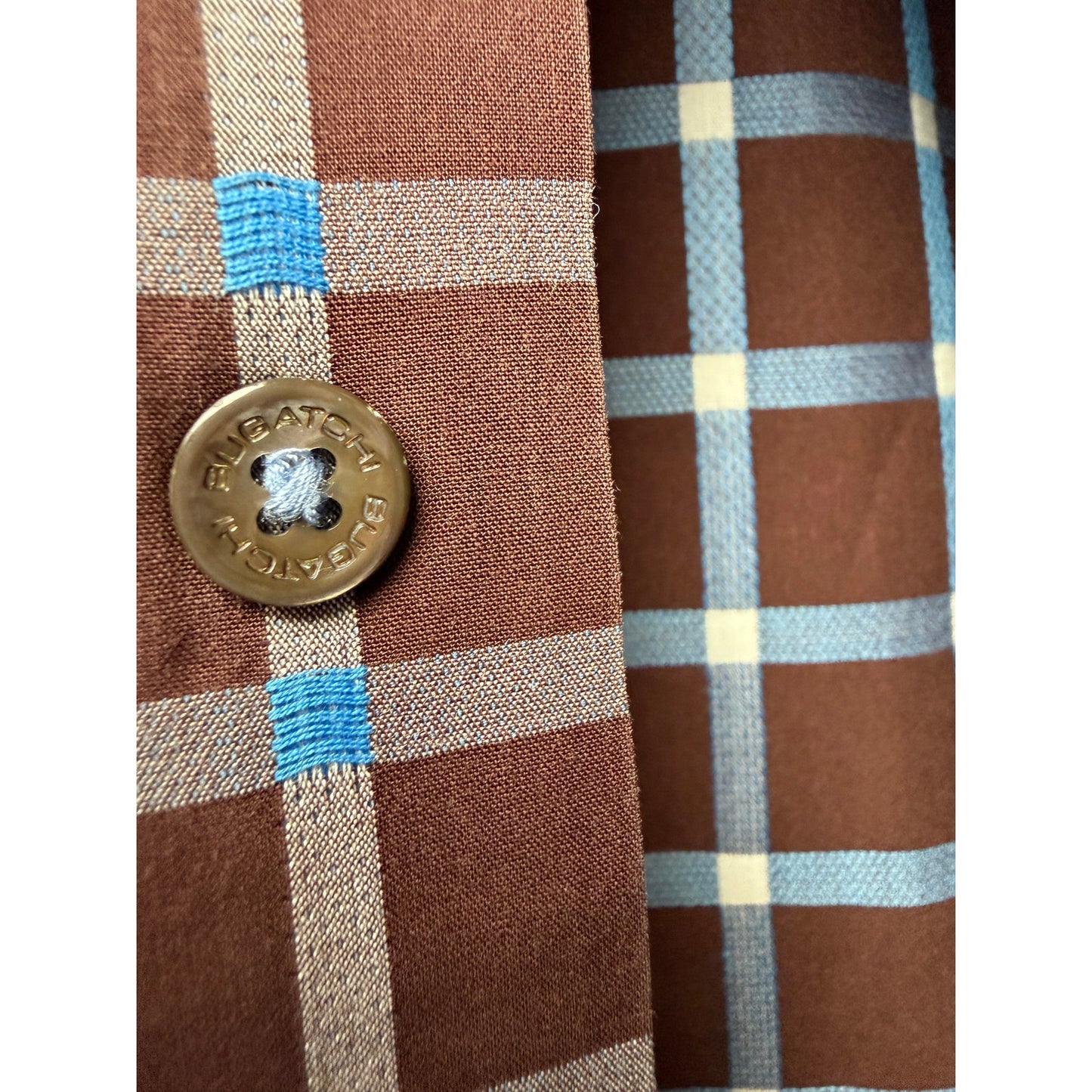 Bugatchi Plaid Button Front Long Sleeve Shirt Mens L Blue Brown